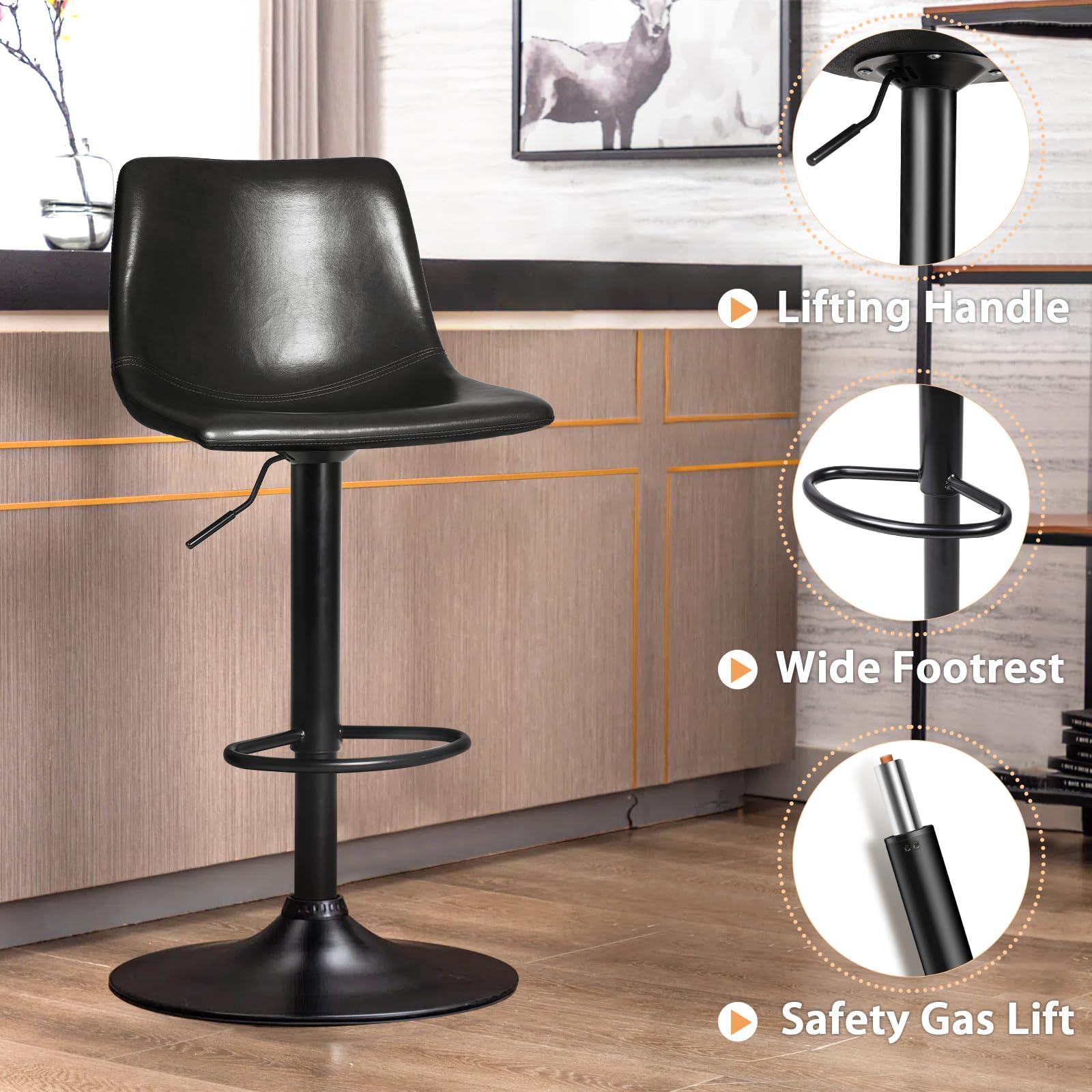 LEMBERI Bar Stools Set of 4, Modern Swivel Bar Chairs Barstools Counter Height with Backrest, Adjustable Faux Leather Upholstered Bar Stool for Kitchen Island (Black) - Image 6