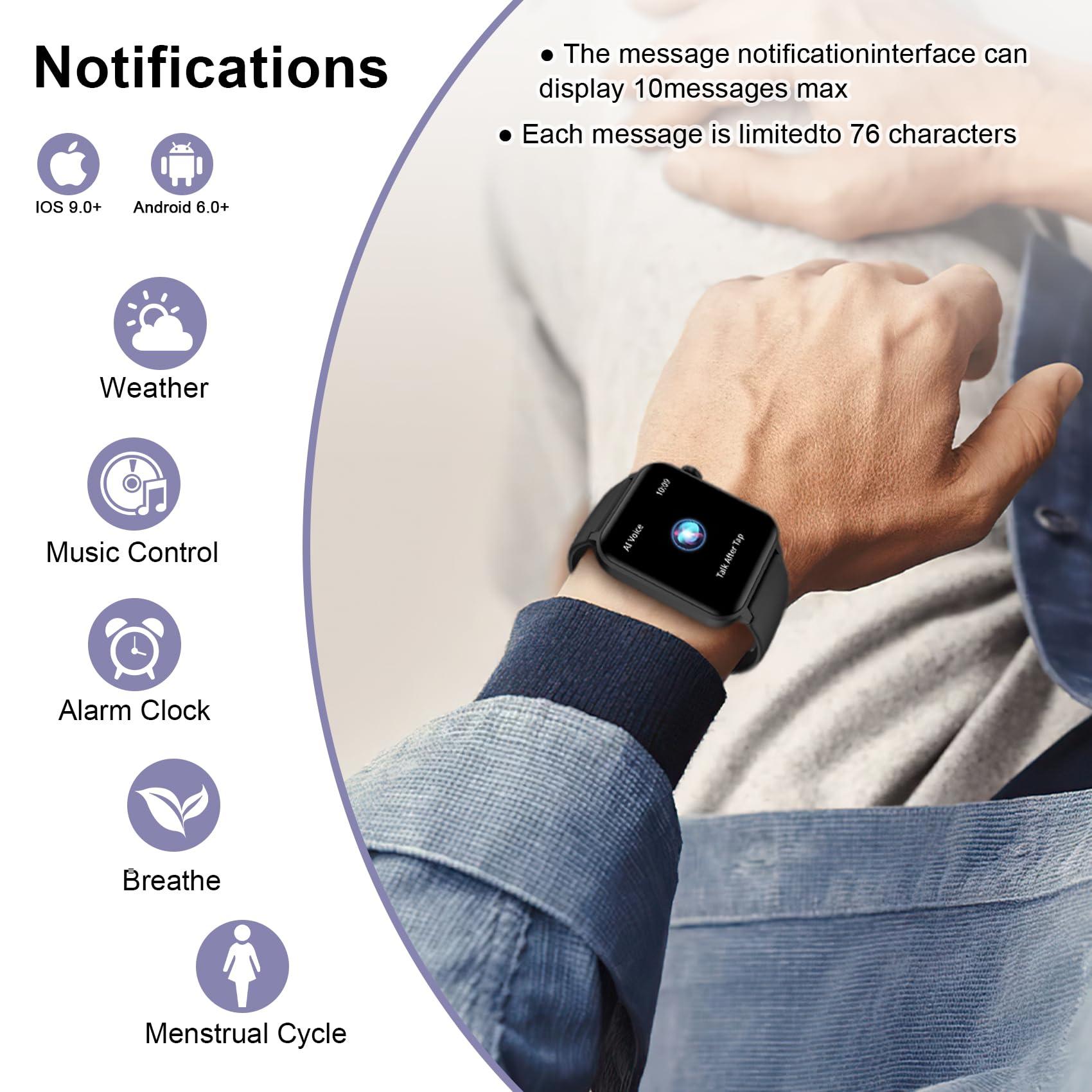 IOWODO Smart Watch for Men Women - 1.85''HD Screen with Make and Answer Calls, with AI Voice Assistant, SpO2/Heart Rate/Sleep Monitor, 100+ Sports Modes, Smartwatch for Android and iOS (2 Straps) - Image 5