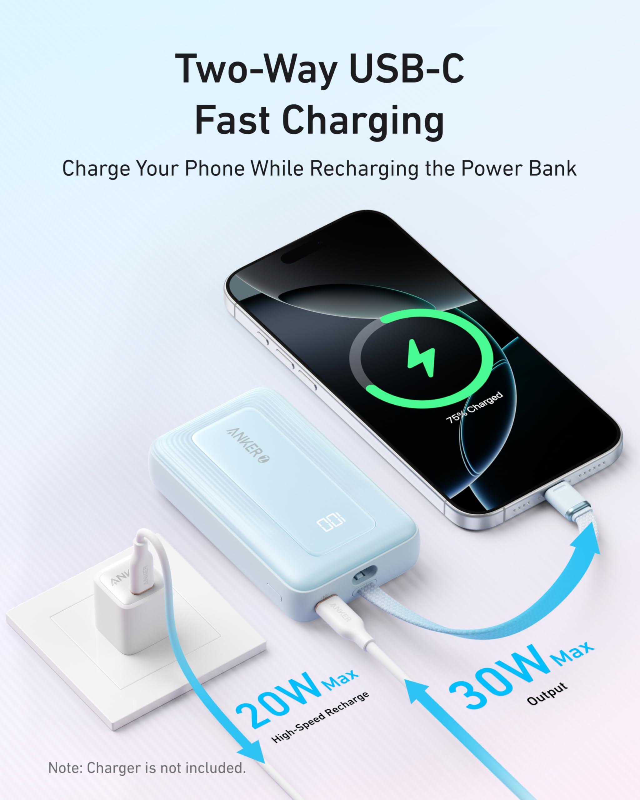 Anker Portable Charger, 10,000mAh 30W Power Bank, USB-C in and Out Fast Charging Battery Pack, Travel Essential Phone Power Bank, for iPhone 16/15, iPad, MacBook, Galaxy, Google, and More - Image 5