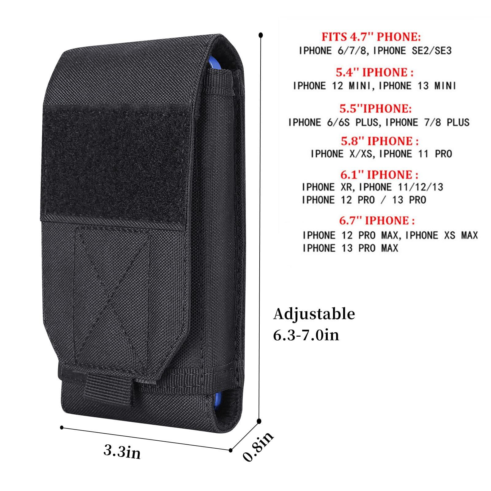 Heyqie Black Tactical Molle Cellphone Pouch Case,Heavy Duty Waterproof Phone Holster Bag for iPhone 14 15 16 Pro Max Samsung S24 S23 Ultra S22 Plus Note 20 A13 A12 Less 6.7" Phone with US Flag Patch - Image 3