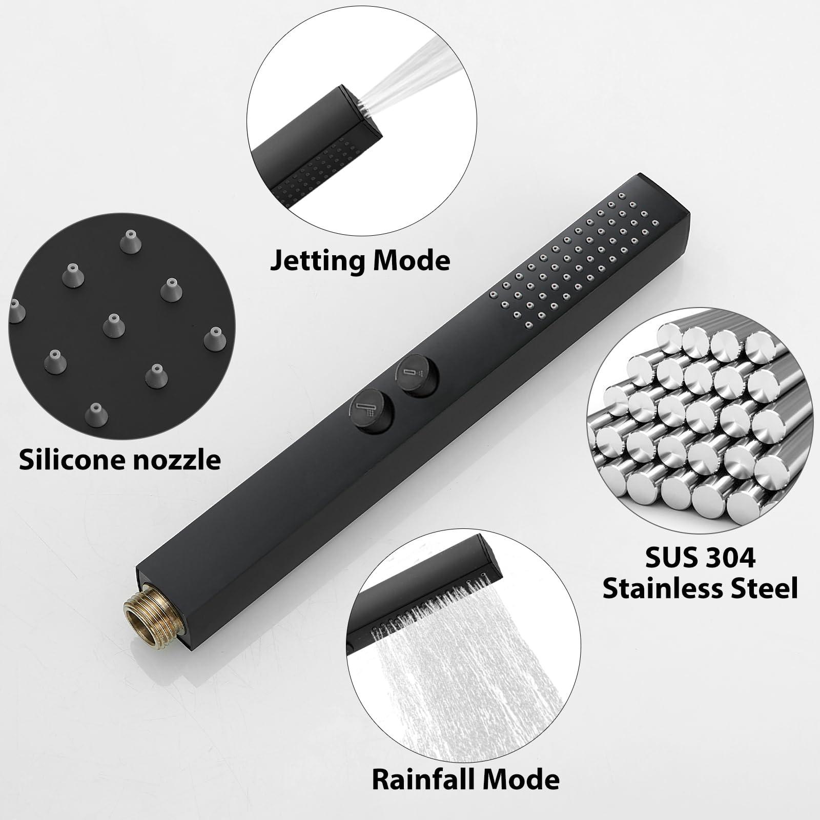 RUMOSE Rainfall Shower System with 4 Full Body Jet 4 Mode Shower Faucet Set with 12 Inch Rain Shower Head and 2 in 1 Handheld Spray, Matte Black Brass Shower Jet Shower Fixtures, Wall Mounted - Image 8