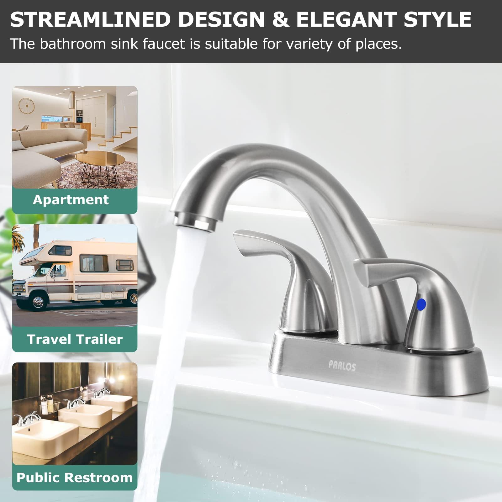 PARLOS 2-Handle Bathroom Sink Faucet with Drain Assembly and Supply Hose Lead-Free cUPC Lavatory Faucet Mixer Double Handle Tap Deck Mounted Brushed Nickel,1.2 GPM Flow Rate - Image 5