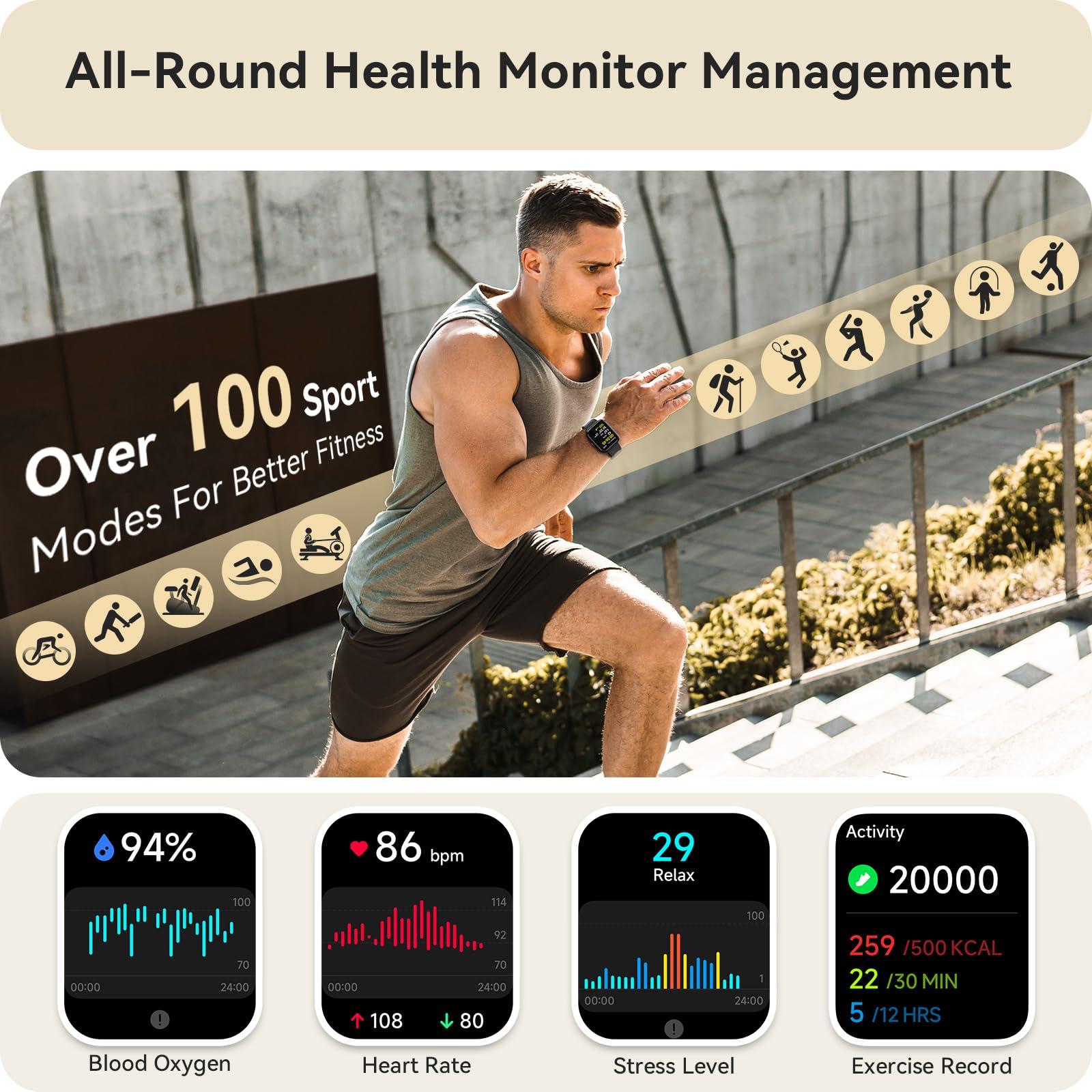 Smart Watch for Women Men, Smartwatch for iPhone & Android Bluetooth (Answer/Call) Built-in Alexa, 1.91" HD Fitness Tracker with 105+ Sport Modes, IP68 Waterproof, Sleep/Heart Rate/SpO2/Stress Monitor - Image 3