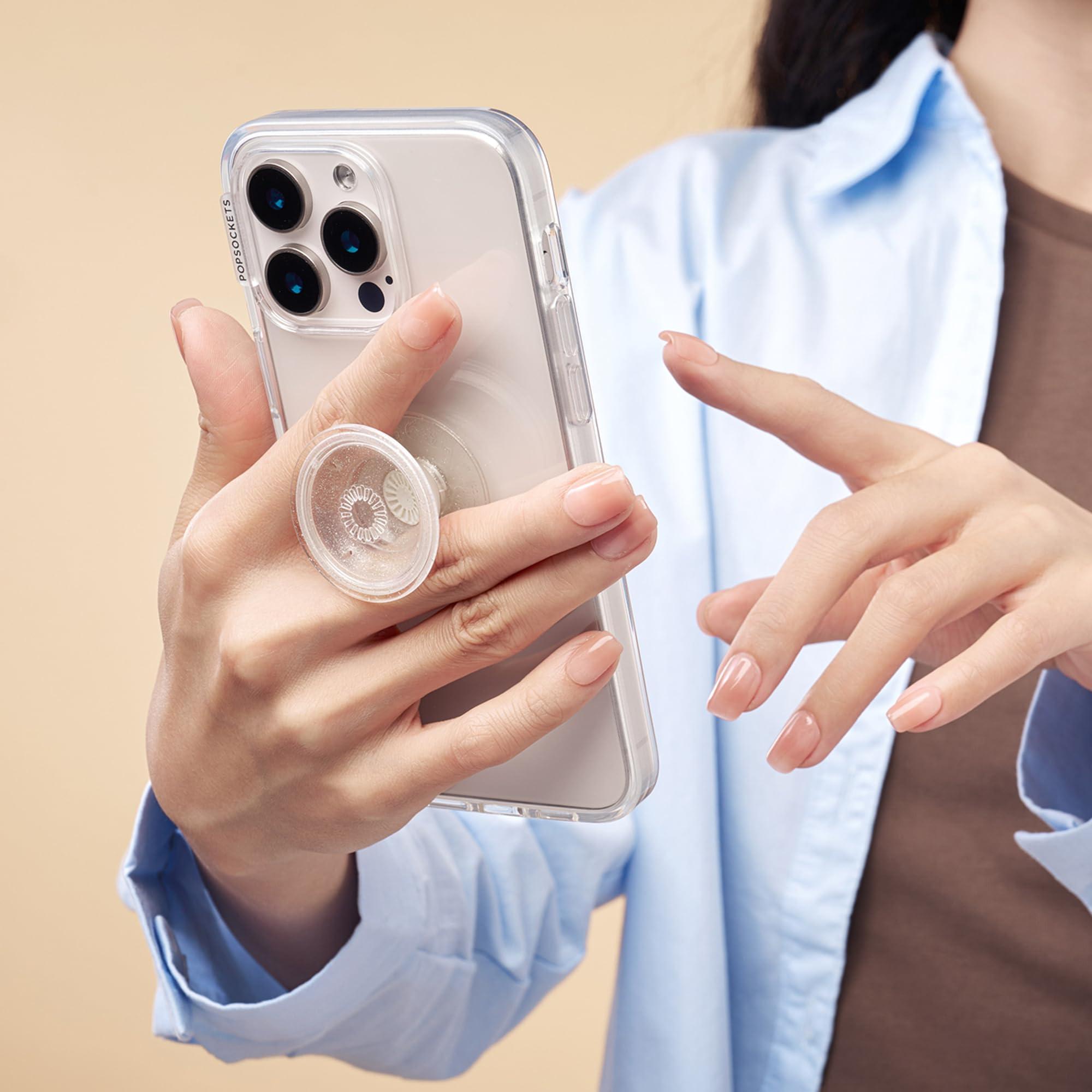 PopSockets Translucent Phone Grip with Expanding Kickstand, PopSockets for Phone, Adhesive Grip, Translucent PopGrip - Clear Glitter Silver - Image 4
