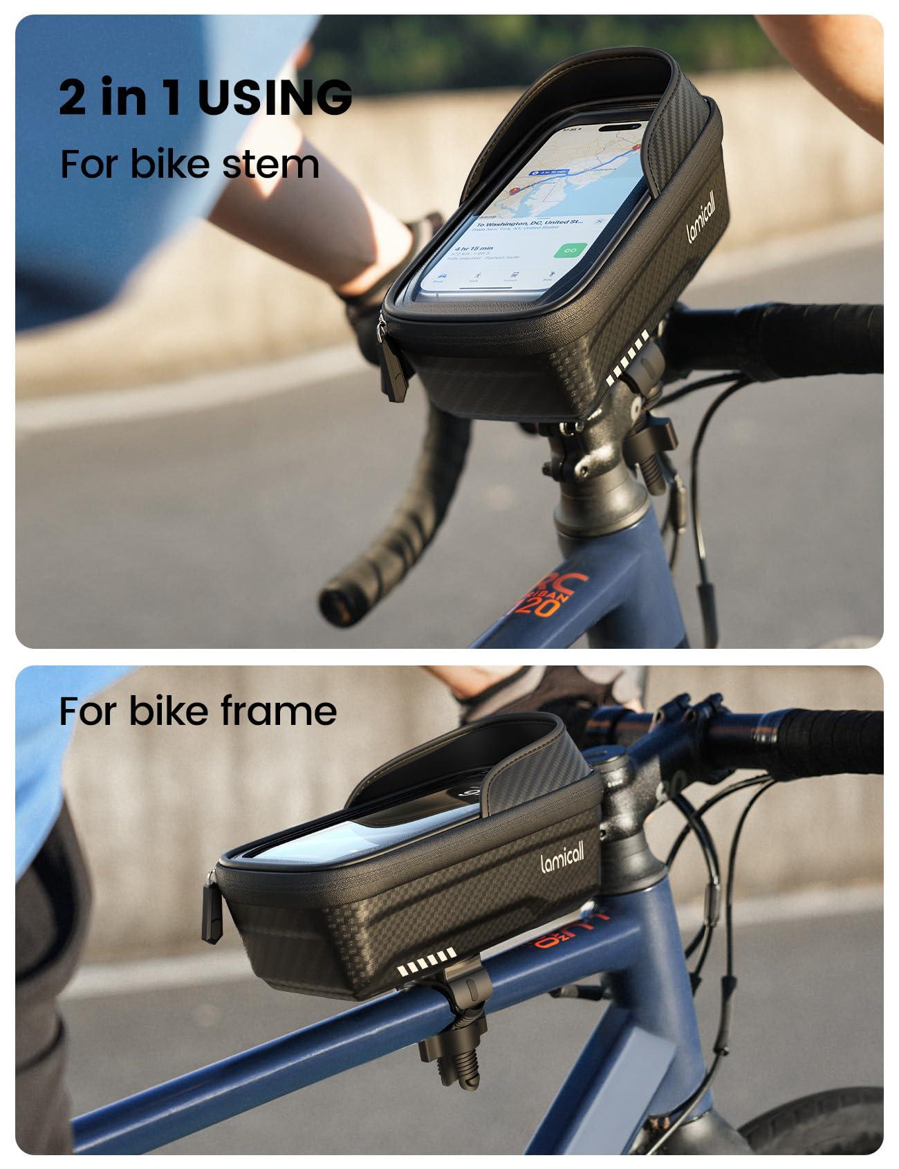 Lamicall Bike Frame Bag Waterproof - [1s Release] [2 in 1] Bike Phone Bag, Bike Phone Holder Mount, Bicycle Top Tube Bag, Cycling Pouch with Rain Cover, Bike Accessories for Phones Under 7" - Image 3