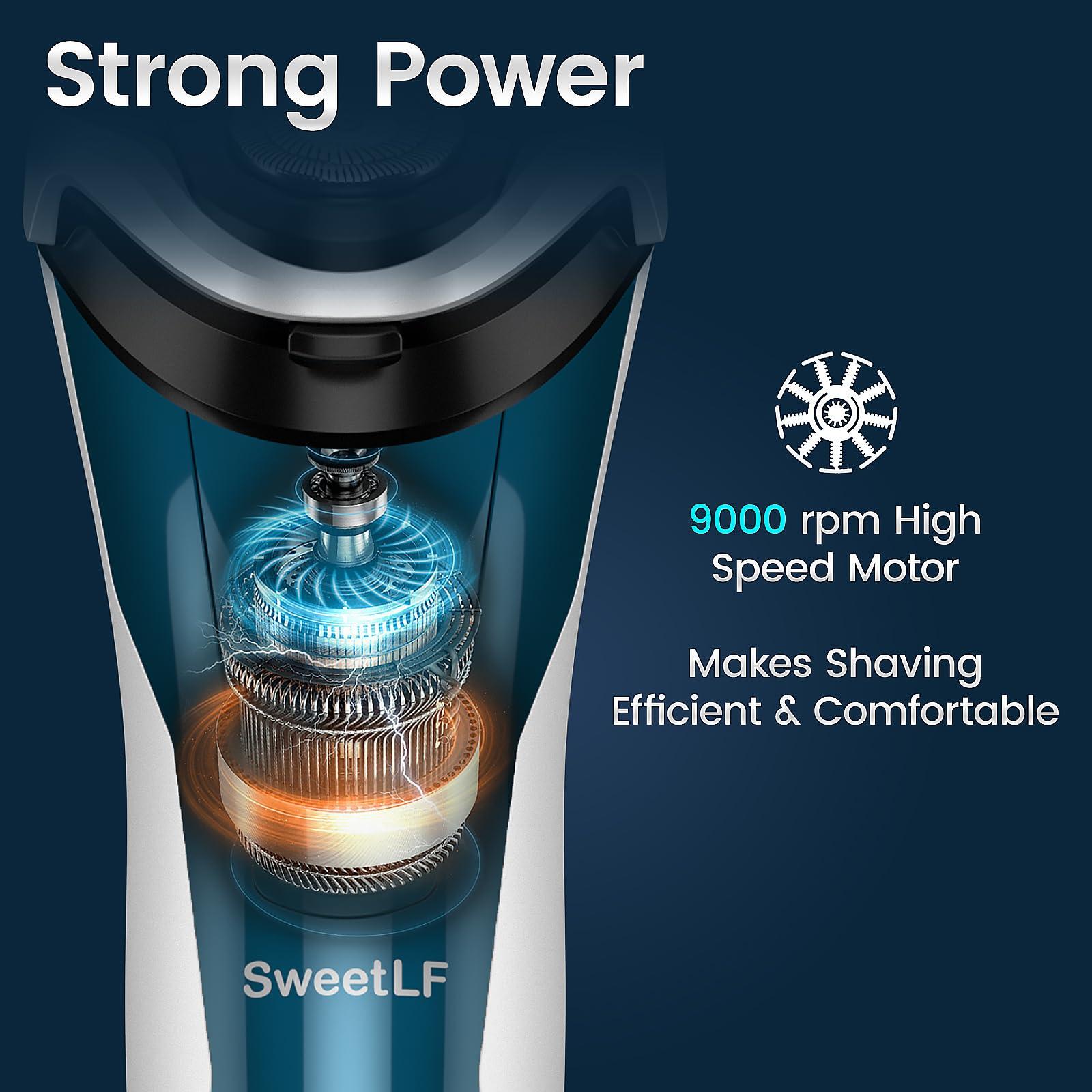 Electric Razor for Men, SweetLF 100% Waterproof Electric Shaver, Type C Rechargeable, Wet & Dry Rotary Shavers for Men with Pop up Trimmer, Corded and Cordless, Navy Blue - Image 2