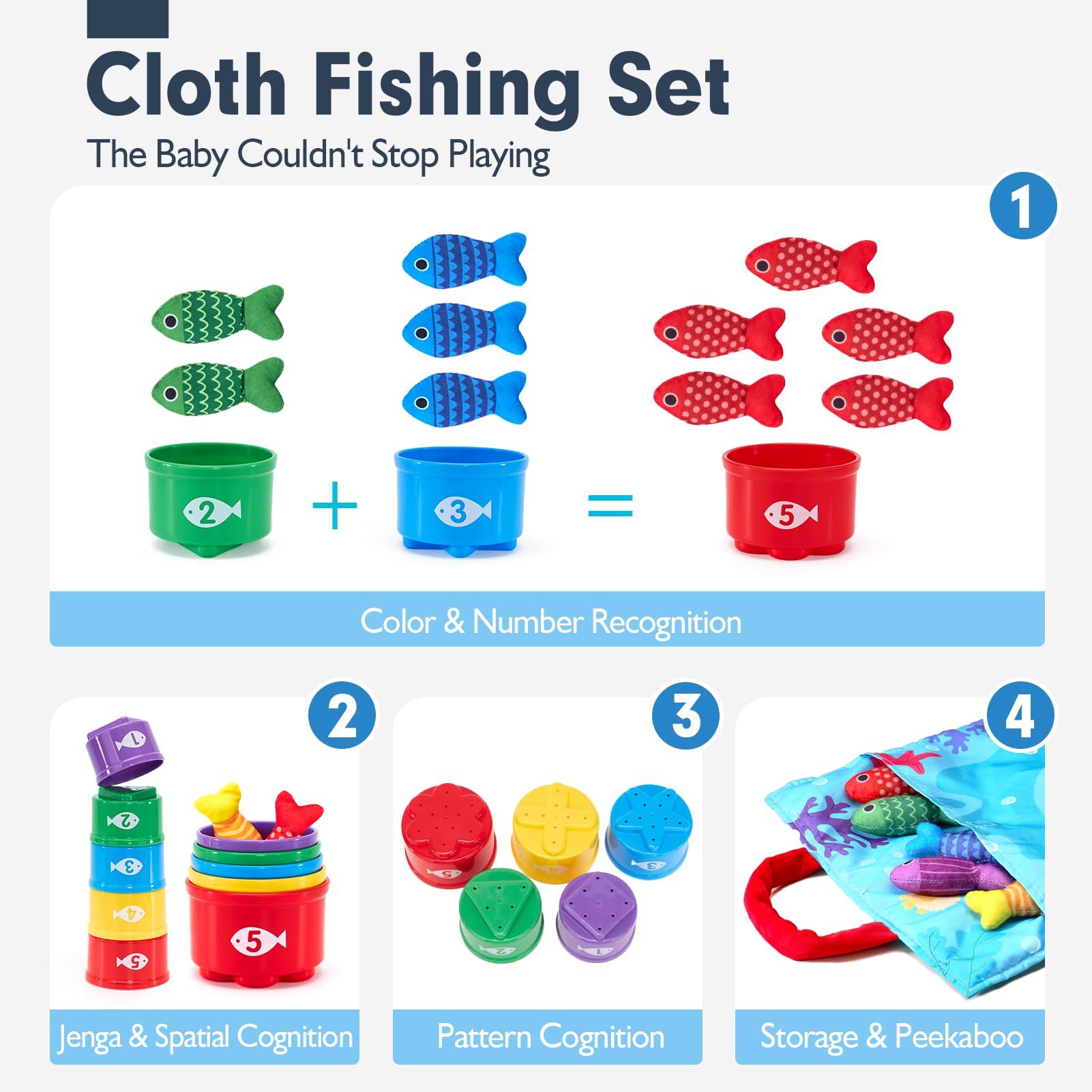 hahaland Montessori Toys for 1 Year Old - 10 in 1 Cloth Toddler Fishing Game with Stacking Cups, Baby Toy 12-18 Months One Year Old Boy Birthday Gift, Toddler Toys for 1 2 Year Old Boy Girl Gifts - Image 5