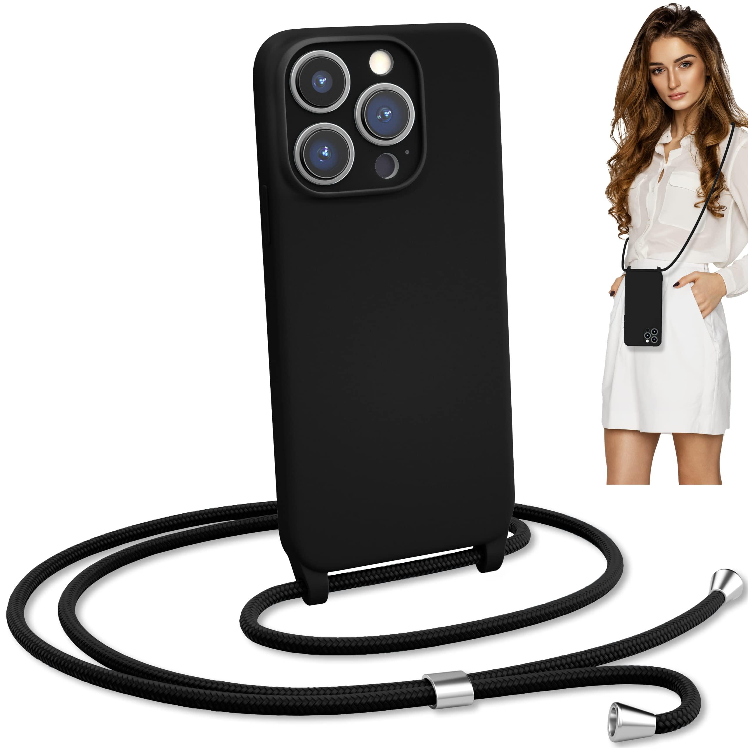 Blaspins Crossbody Lanyard Strap Case for iPhone 16 Pro, Hands-Free Neck Cross Body Wrist, Adjustable Rope Removable, Drop Protection Shockproof Silicone Case 6.3 inch, 160 cm Strap, iP16Pro - Black