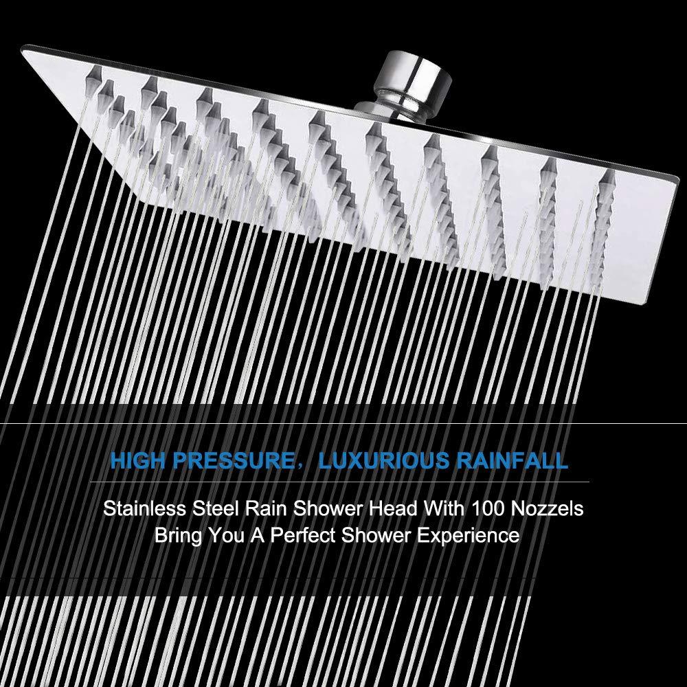 NearMoon Rain Shower Head, High Flow Stainless Steel Square Rainfall Shower, High Pressure Design, Awesome Shower Experience Even At Low Water Flow (8 Inch, Chrome Finish) - Image 8