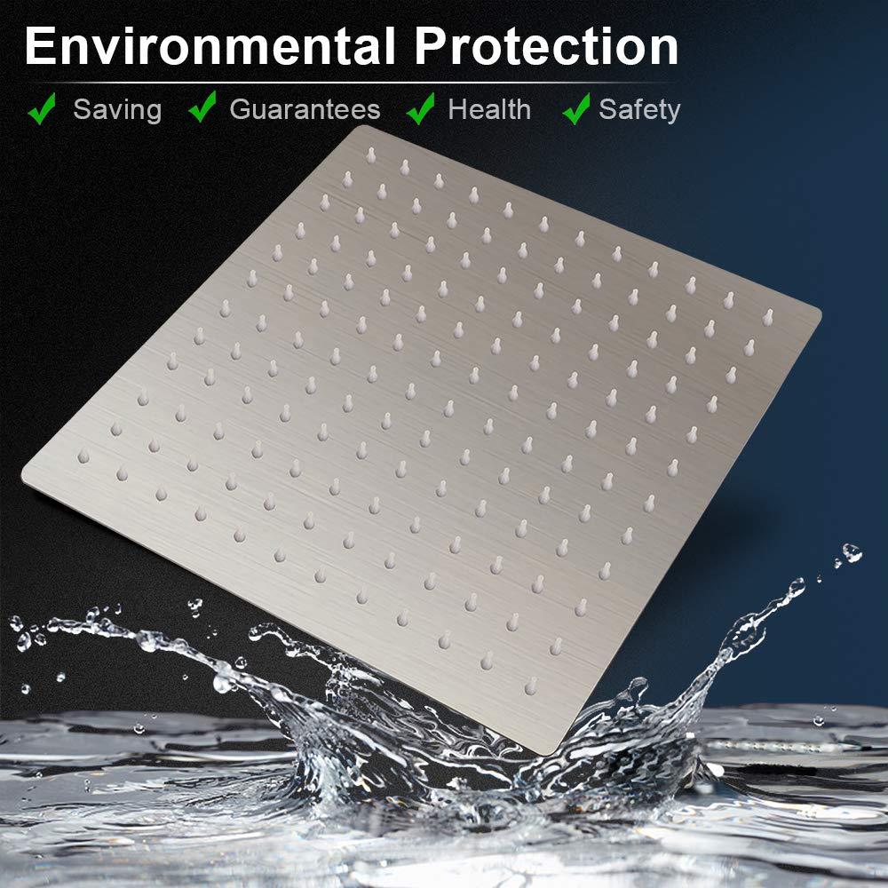 12 Inch Square Rain Showerhead with 11 Inch Adjustable Extension Arm,Large Stainless Steel High Pressure Shower Head,Ultra Thin Rainfall Bath Shower with Easy to Clean and Install-Brushed Nickel - Image 7