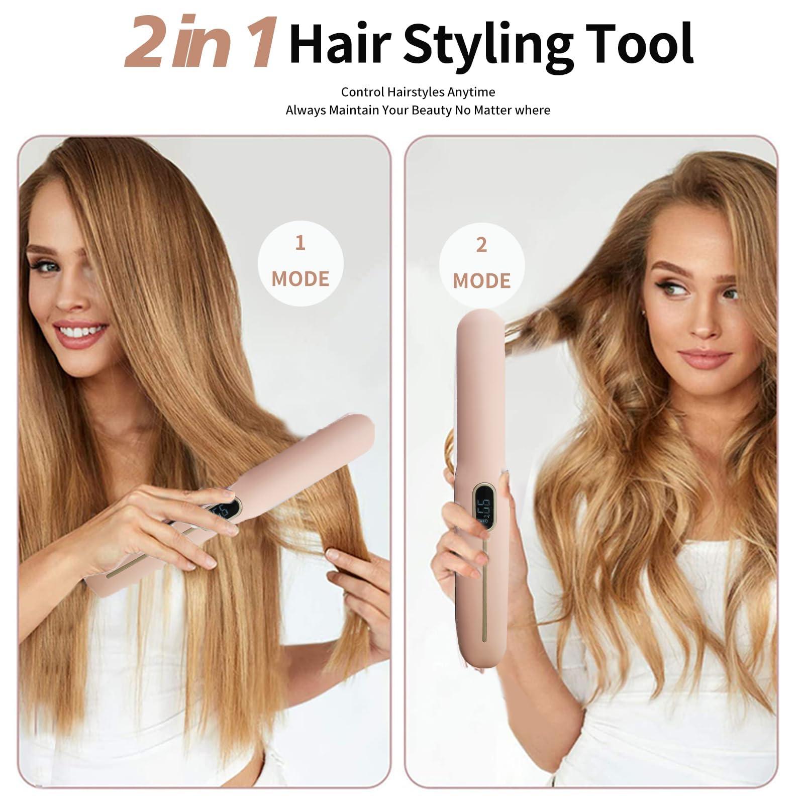 Cordless Hair Straightener and Curler 2 in 1 Portable Flat Iron Wireless Hair Straightener for Travel, USB-C Rechargeable 4800 mAh Battery Fast Heating Pink - Image 6