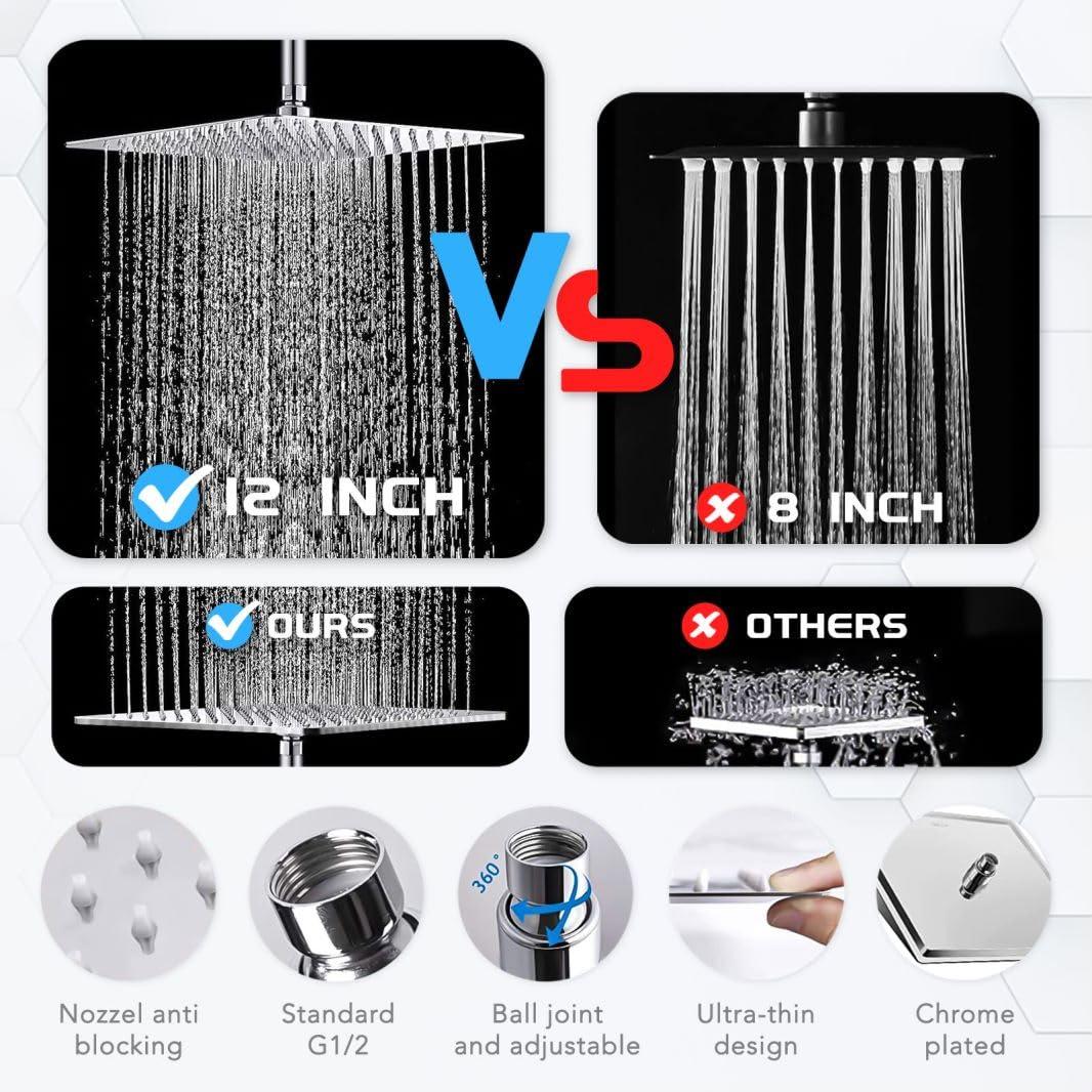 Razime 12''Rainfall Shower Head with Handheld Combo High Pressure 8+2 MODE built-in power wash, Stainless Steel Chrome Showerhead with 11'' Extension Arm Height/Angle Adjustable with Holder&60"Hose - Image 4