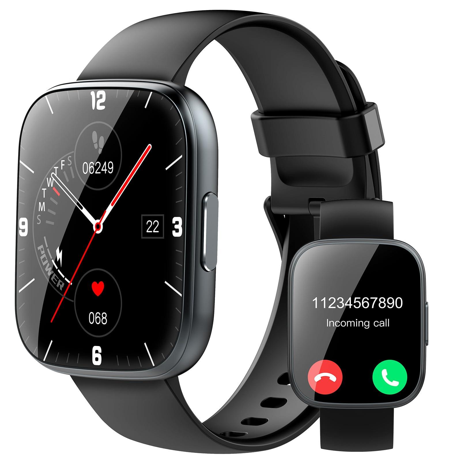 Puqo Smart Watch for Men Women Bluetooth Call, 1.95" HD Touch Screen Fitness Watch with Sleep Heart Rate Monitor, 100+ Sports Modes, IP68 Waterproof Activity Trackers for Android iOS, Black