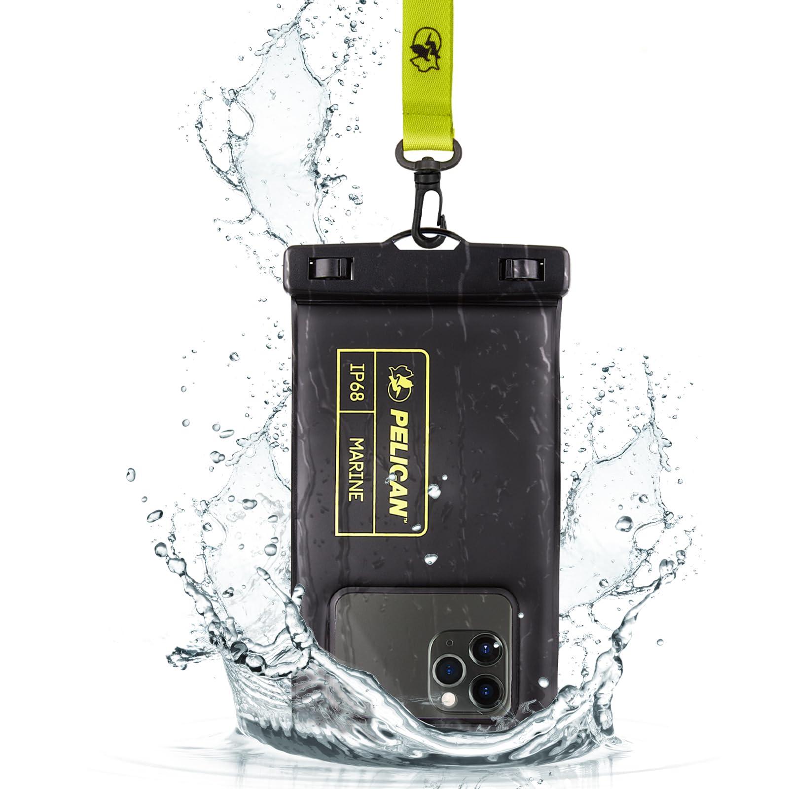 Pelican Marine - IP68 Waterproof Phone Pouch/Case (Regular Size) - Floating Waterproof Phone Case for iPhone 14 Pro Max/ 13 Pro Max/ 12 Pro Max/ 11/ S23 Ultra - Detachable Lanyard - Black/Yellow