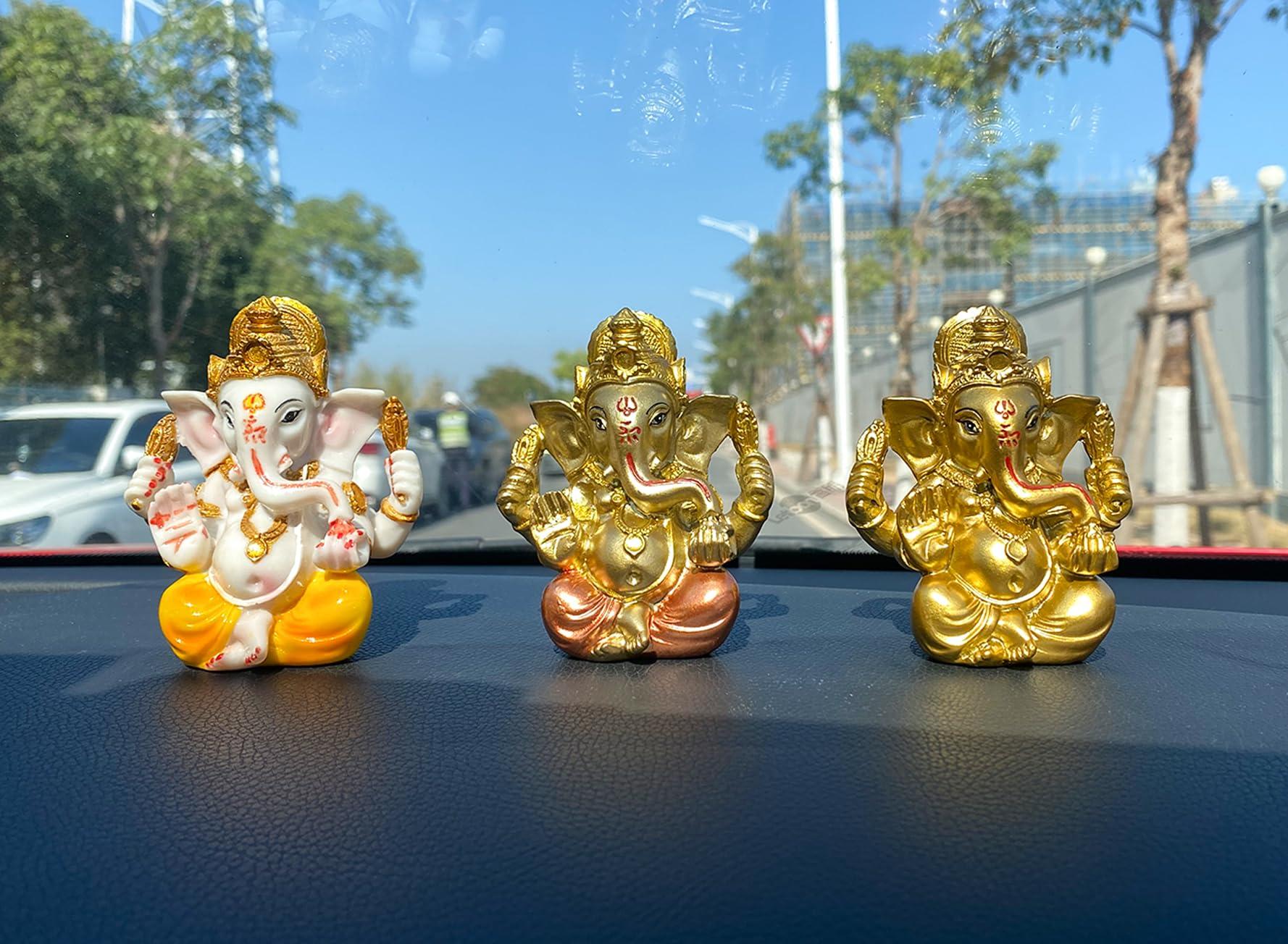Indian God Lord Ganesh Statue - Hindu God Golden Ganesha Idol Figurines for Car Dashboard Decor Hindu Gift Indian India Home Temple Mandir Pooja Item Diwali Gifts Room Altar Decor - Image 5