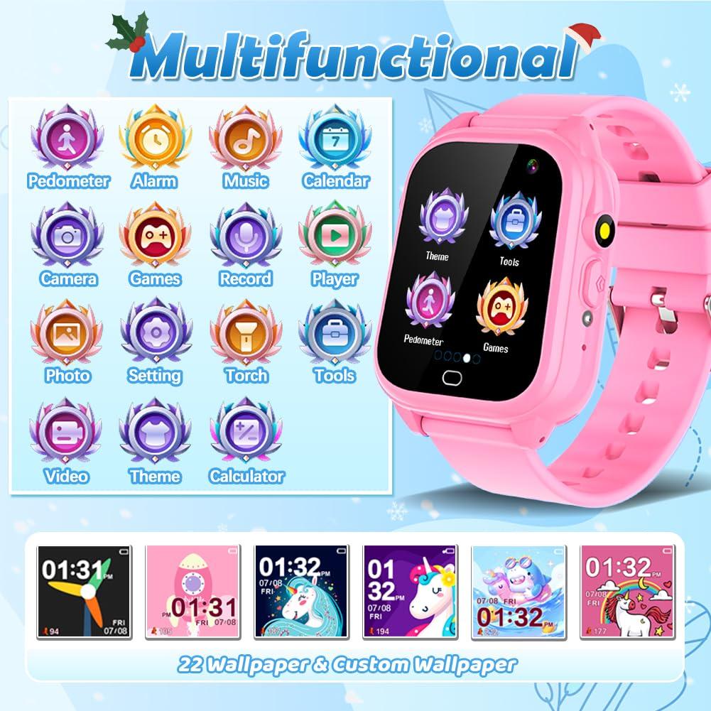 BEIARA Waterproof Kids Smart Watch for 3-12 Years Old Boys Girls Toys with 26 Game Video Camera Pedometer Music Player Alarm Clock Calculator 1.44'' HD Touchscreen Educational Toys Birthdays Gifts - Image 3