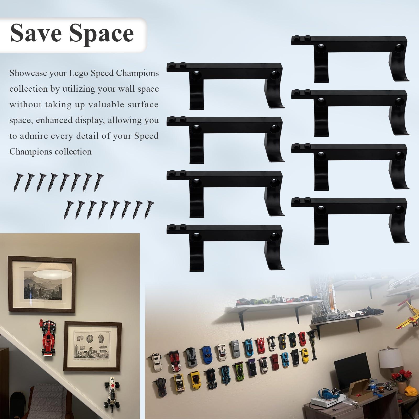 8 Pcs Wall Mount Fit for Any Lego Speed Champions Sets, Wall Bracket for Lego Speed of Champions Brick Cars with a Base for The Pilot/ Figure, Display Collectible Cars by Wheels on Wall, Black - Image 5