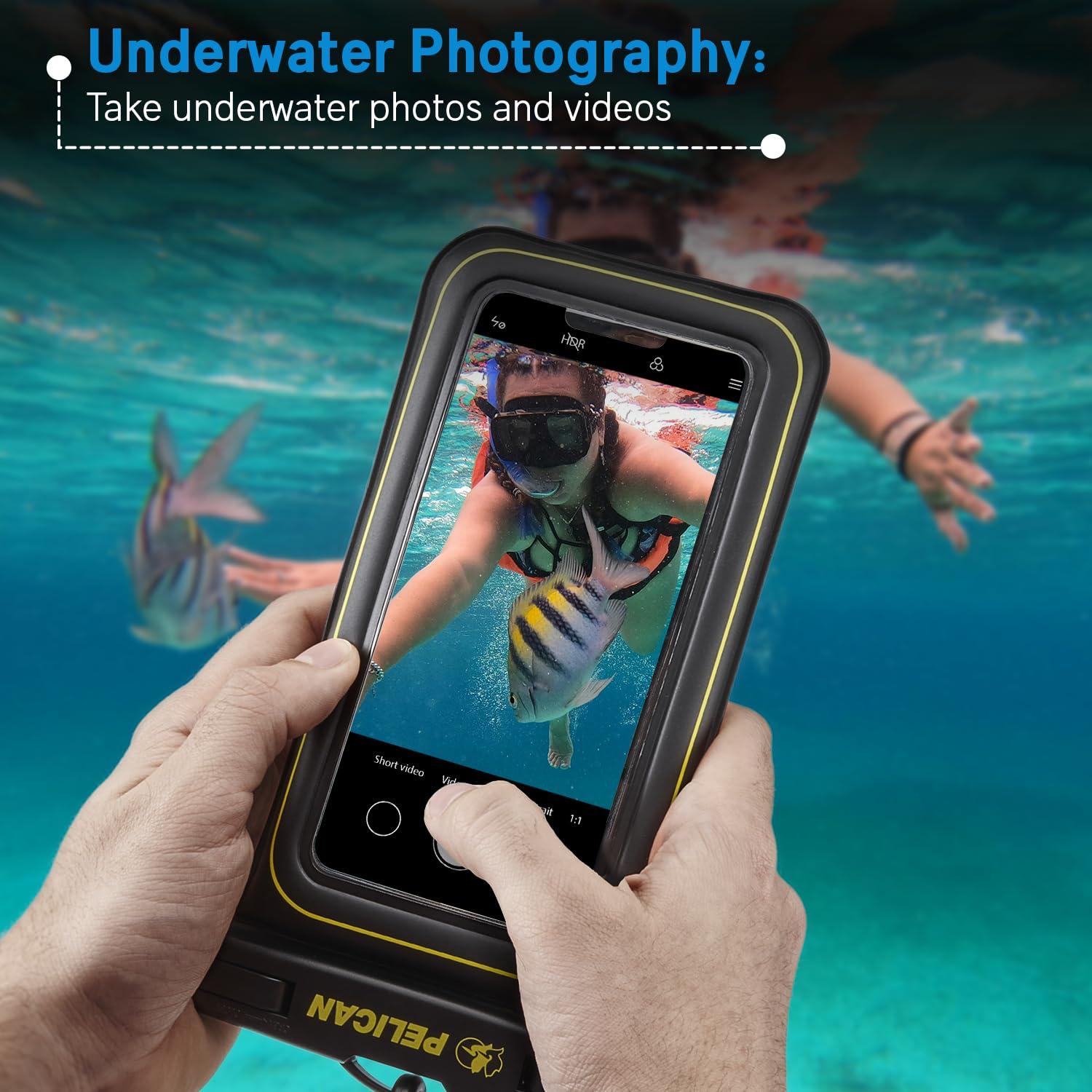 Pelican Marine - IP68 Waterproof Phone Pouch/Case (Regular Size) - Floating Waterproof Phone Case for iPhone 14 Pro Max/ 13 Pro Max/ 12 Pro Max/ 11/ S23 Ultra - Detachable Lanyard - Black/Yellow - Image 4
