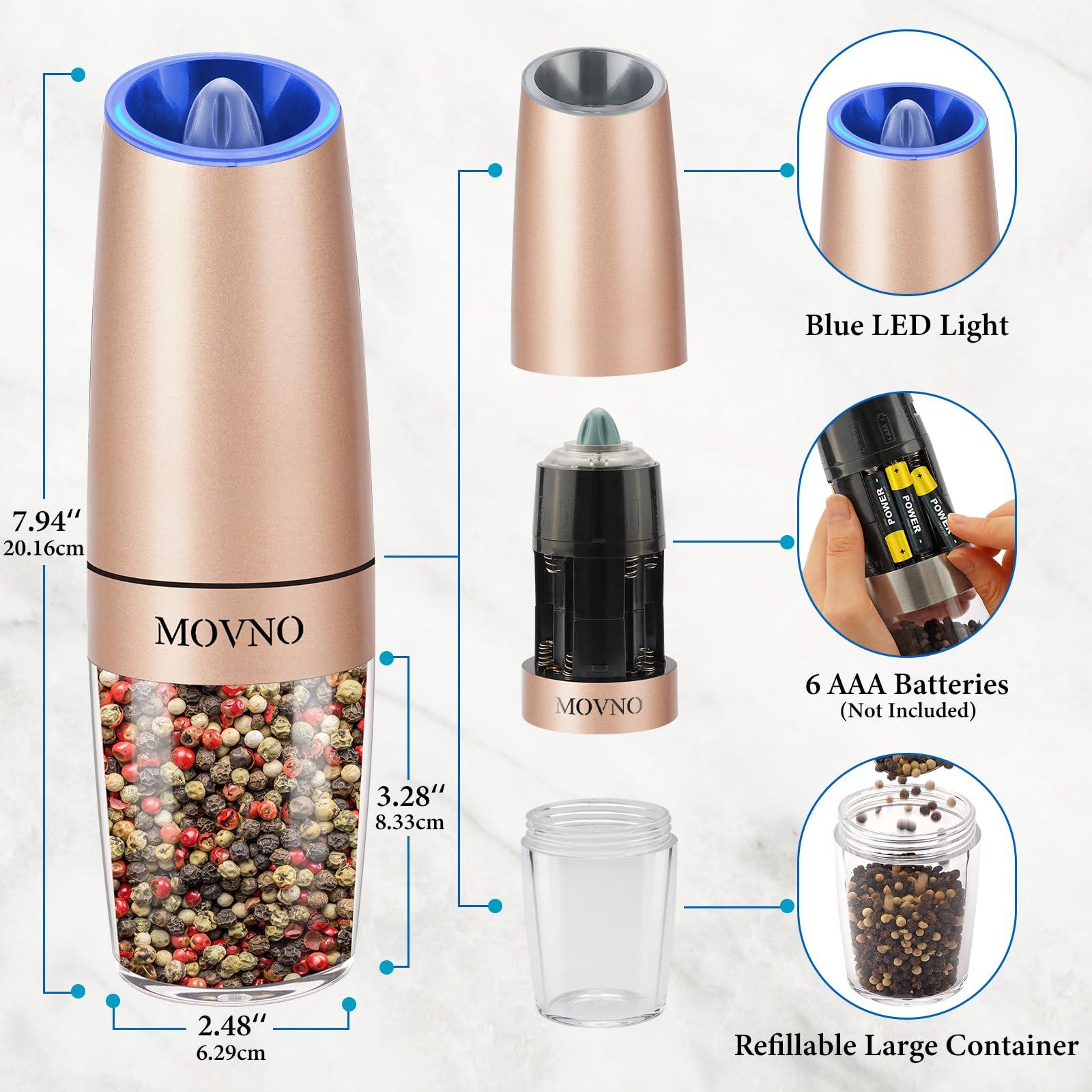 Gravity Electric Salt and Pepper Grinder Set, Battery Powered LED Light One Hand Automatic Operation, Adjustable Coarseness Mill Grinders Shakers Black (C.Gold 2P) - Image 3