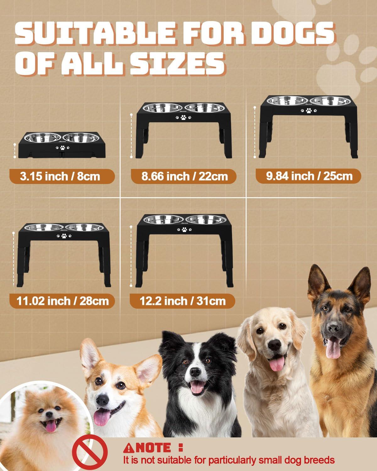 Jovrun Elevated Dog Bowls, Dog Feeder with 2 Stainless Steel Dishes &1 Slow Feeder Bowl, 5 Heights Adjustable Raised Stand for Medium Large, Food Dishes with Non-Slip Feet - Image 2
