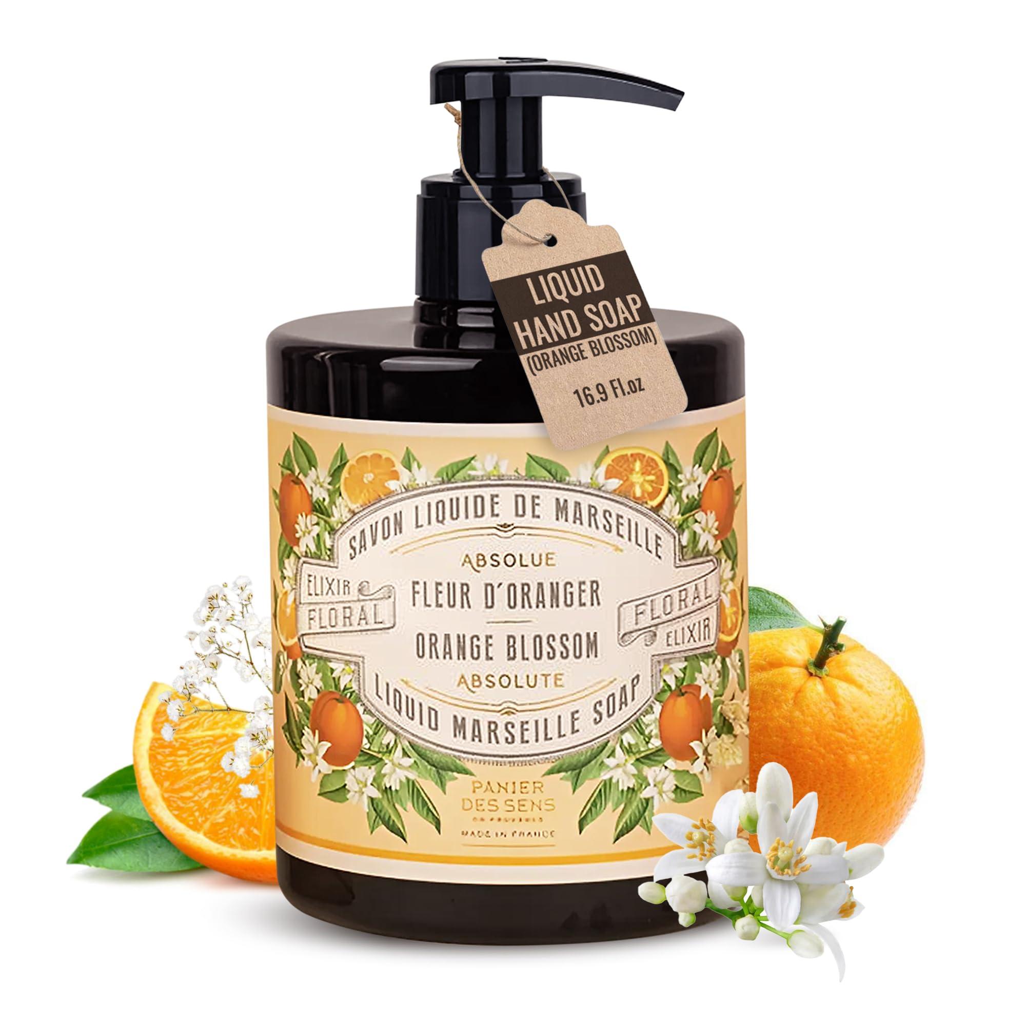 Panier des Sens - Moisturizing Hand Soap - Orange Blossom Gourmand Fragrance - French Traditional Savon de Marseille Soap - Refillable Kitchen & Bathroom Soap - 16.9 Fl.oz Liquid Hand Wash 96% Natural
