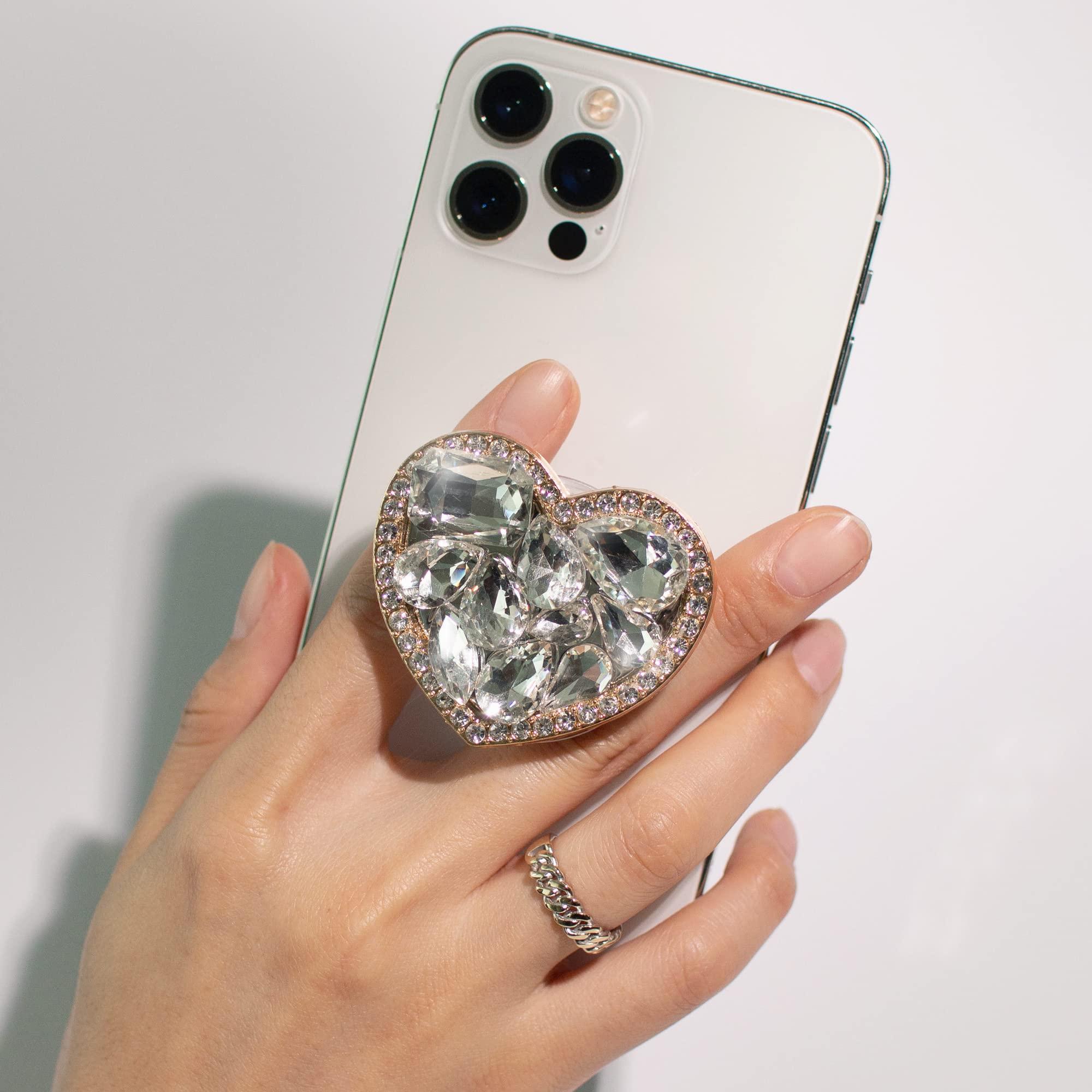 OnTheGrip Cute Cubic Diamond Heart Shape Design Collapsible Expandible Mobile Phone Grip Stand Holder for Smartphone Tablet Cell Phone Accessory (Gold Small) - Image 2
