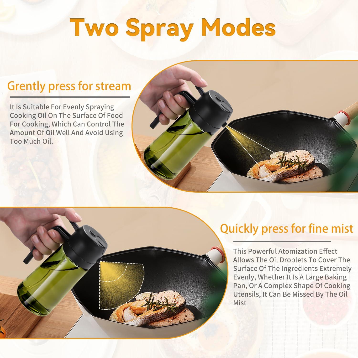 RFetomax Oil Sprayer for Cooking-2 in 1 Olive Oil Dispenser, 16oz/470ml Light Blockage Green Bottle for Air Fryer, BBQ,Salad, Frying, Barbecue (2Green Bottle Black Cap) - Image 4