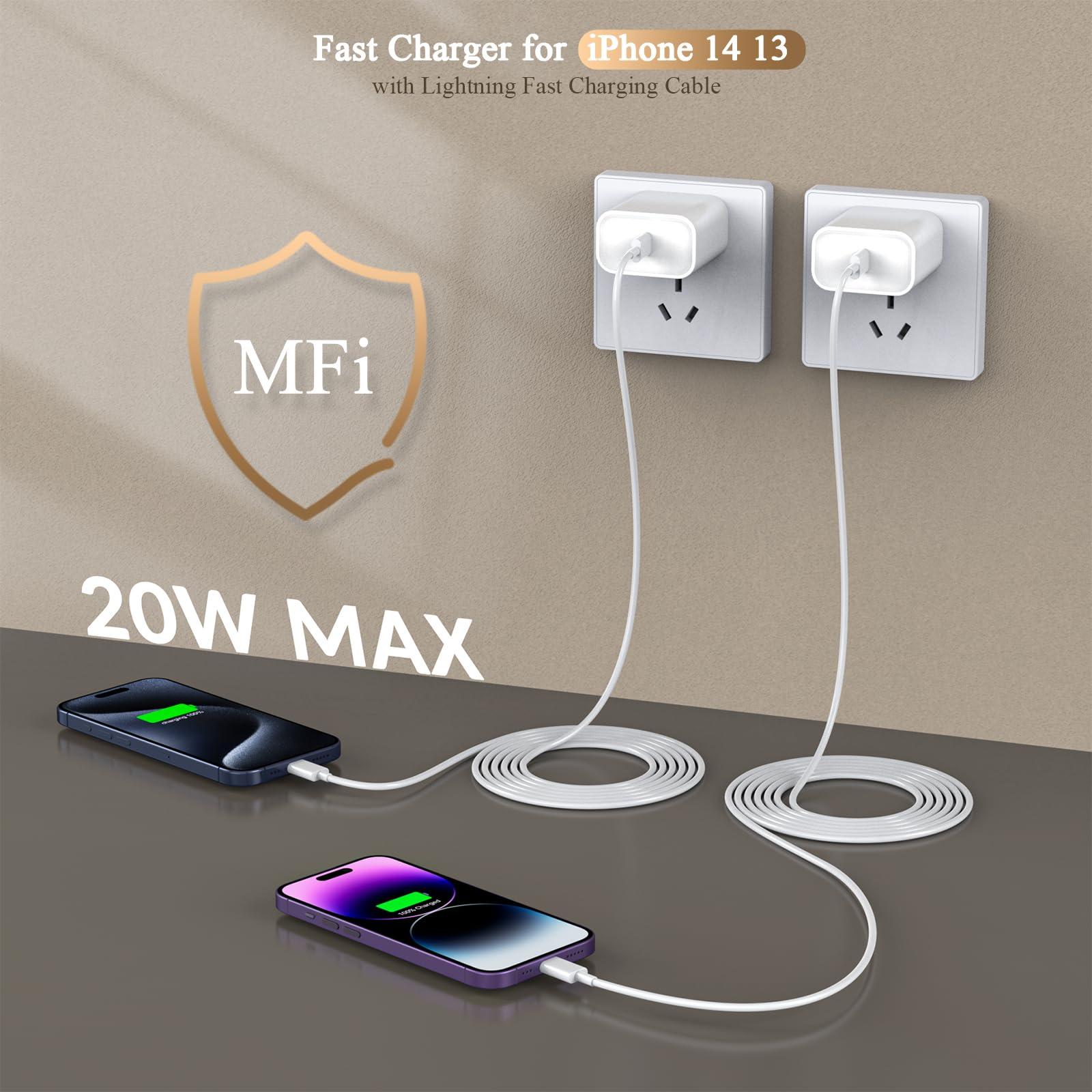 [Apple MFi Certified]10FT Fast iPhone Charger,Extra Long Apple Charger Fast Charging 2Pack 20W USB C Charger Block Plug + 10Foot Lightning Cable Cord for iPhone 14/Pro/Pro Max/Plus/13/12/11/XS/XR/X/SE - Image 2