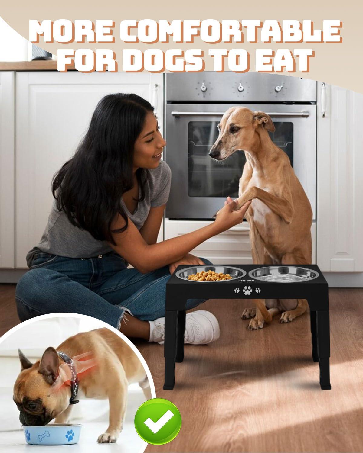 Jovrun Elevated Dog Bowls, Dog Feeder with 2 Stainless Steel Dishes &1 Slow Feeder Bowl, 5 Heights Adjustable Raised Stand for Medium Large, Food Dishes with Non-Slip Feet - Image 7