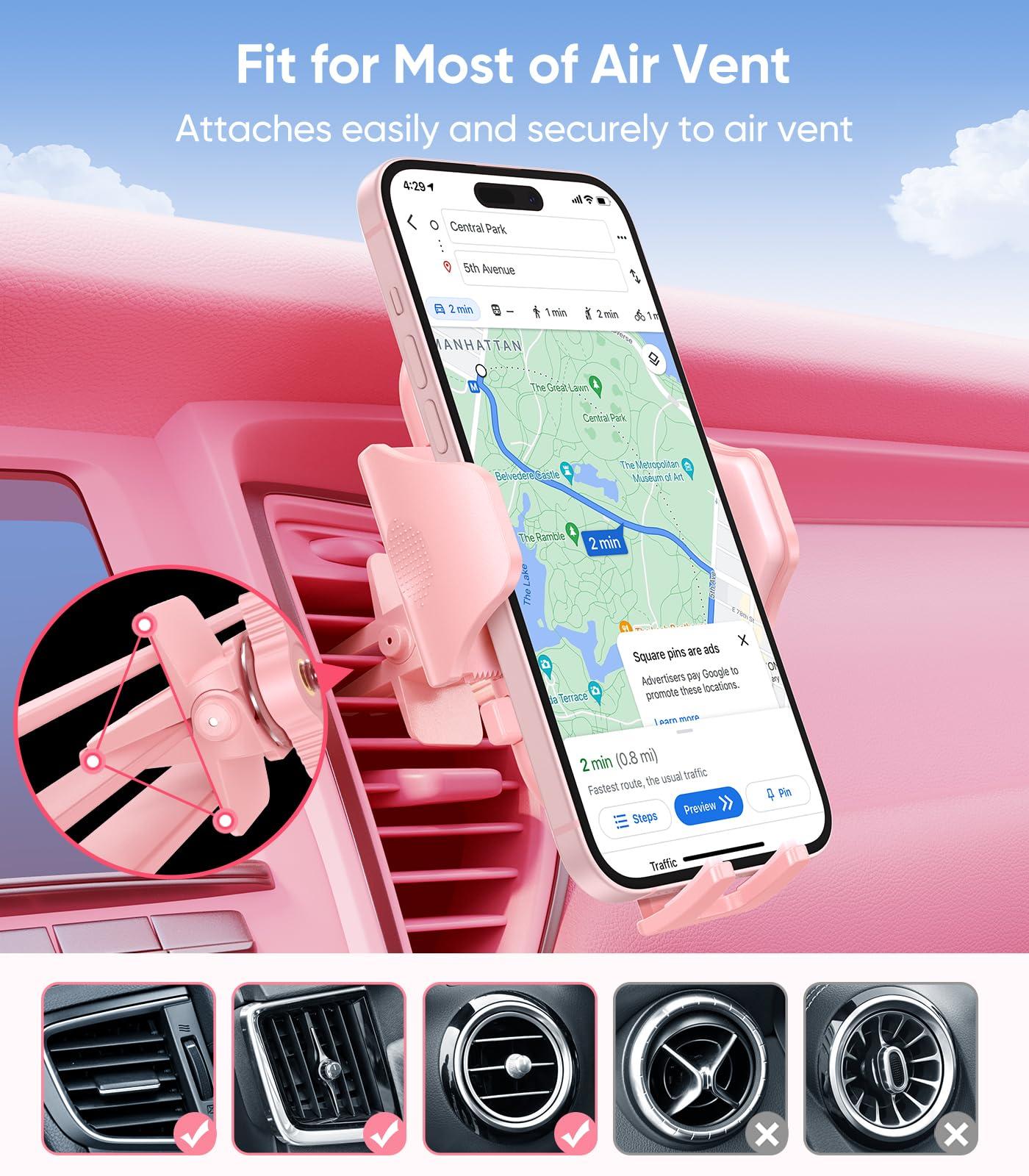 VICSEED Pink Phone Holder for Your Car [ Sturdy & Secure ] Air Vent Phone Mount for Car Hands Free Easy Clamp Cradle in Vehicle for iPhone Samsung Android Smartphone, Pink Car Accessories - Image 7