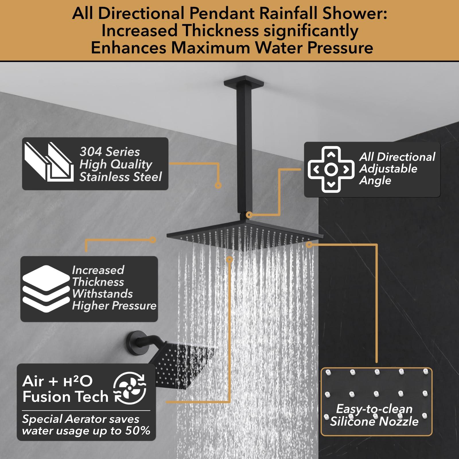 VANFOXLE Shower Faucet Set Matte Black Shower System,Push Button Diverter Shower Faucet with 2 in 1 Handheld,Ceiling Mount 10 Inch Shower Head with 6 Inch Wall Mount Shower Head - Image 2