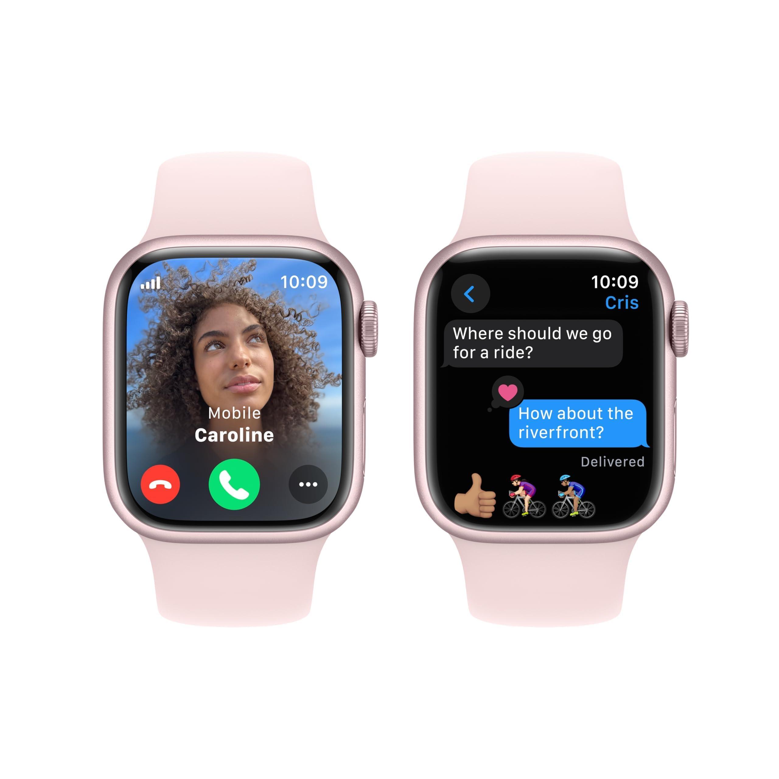 Apple Watch Series 9 [GPS + Cellular 41mm] Pink Aluminum Case with Pink Sport Band S/M (Renewed) - Image 5