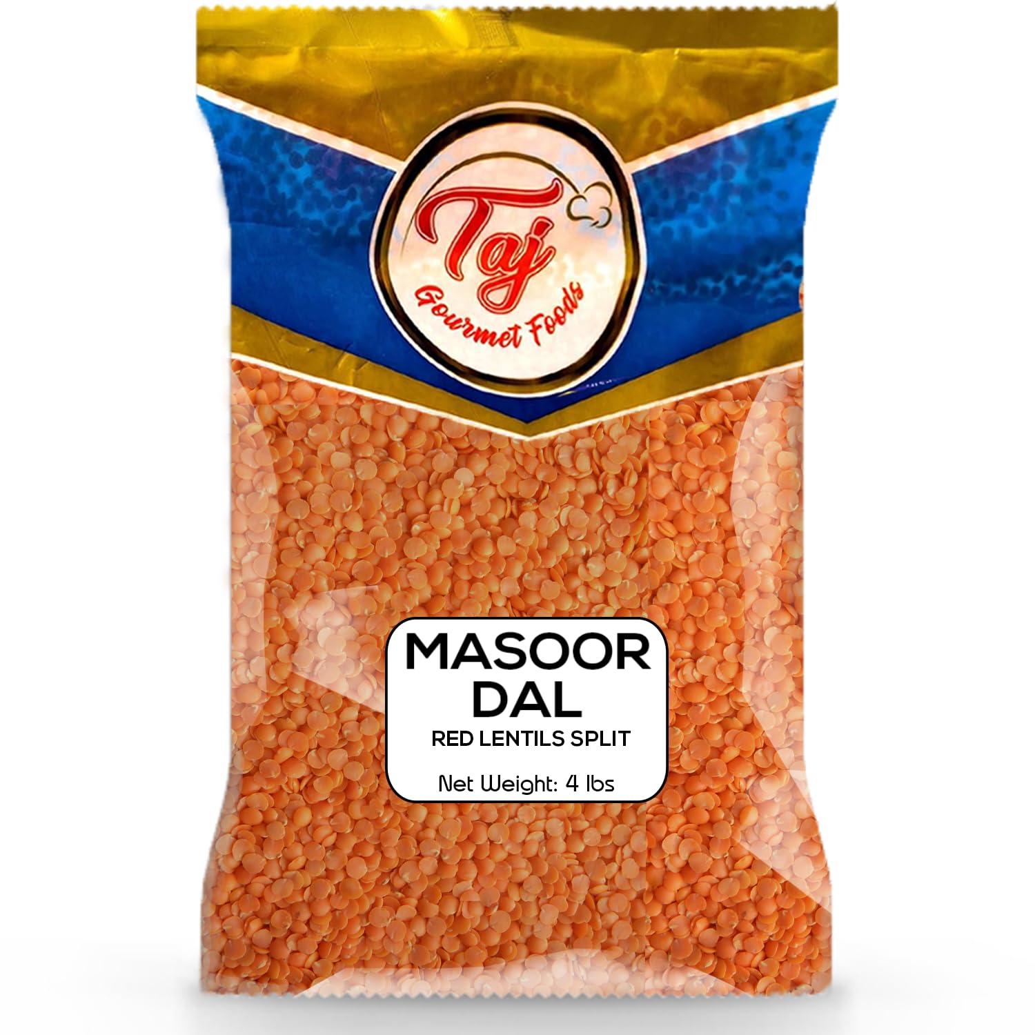 TAJ Premium Indian Masoor Dal, Red Lentils (4-Pounds)