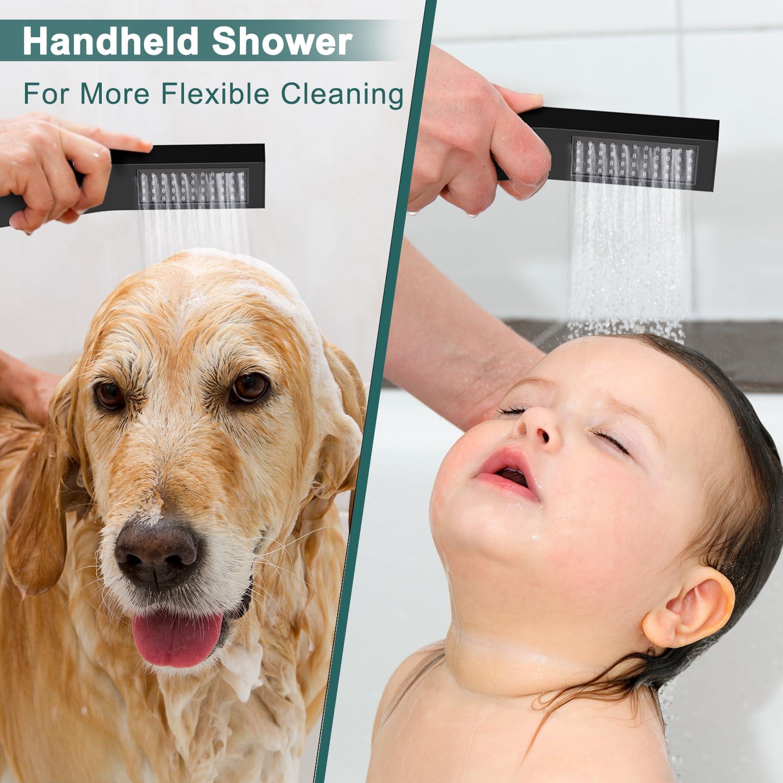 Shower Faucet Set Ceiling Shower System, STARBATH 12+6" Dual Rain Shower Head with Handheld Spray for Two People,Rainfall 3 Way Shower Valve with 5 Diverter and Trim Kit Complete, Matte Black - Image 5