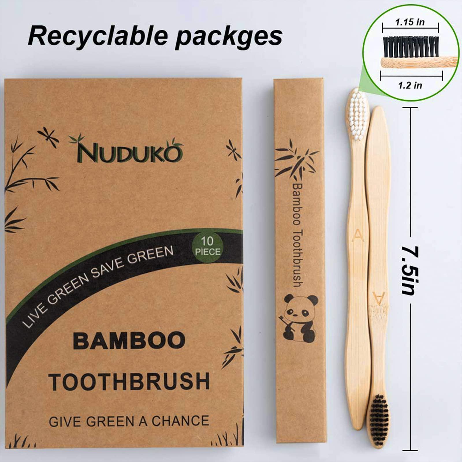 NUDUKO Biodegradable Bamboo Toothbrushes, 10 Piece BPA Free Soft Bristles Toothbrushes, Natural, Eco-Friendly, Green and Compostable - Image 7