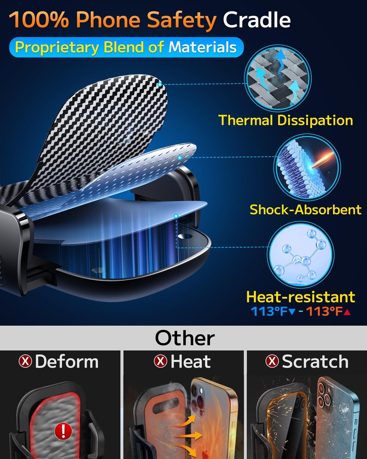 Qifutan Car Phone Holder Mount Phone Mount for Car Windshield Dashboard Air Vent Universal Hands Free Automobile Cell Phone Holder Fit for iPhone Smartphone Carbon Fiber - Image 5