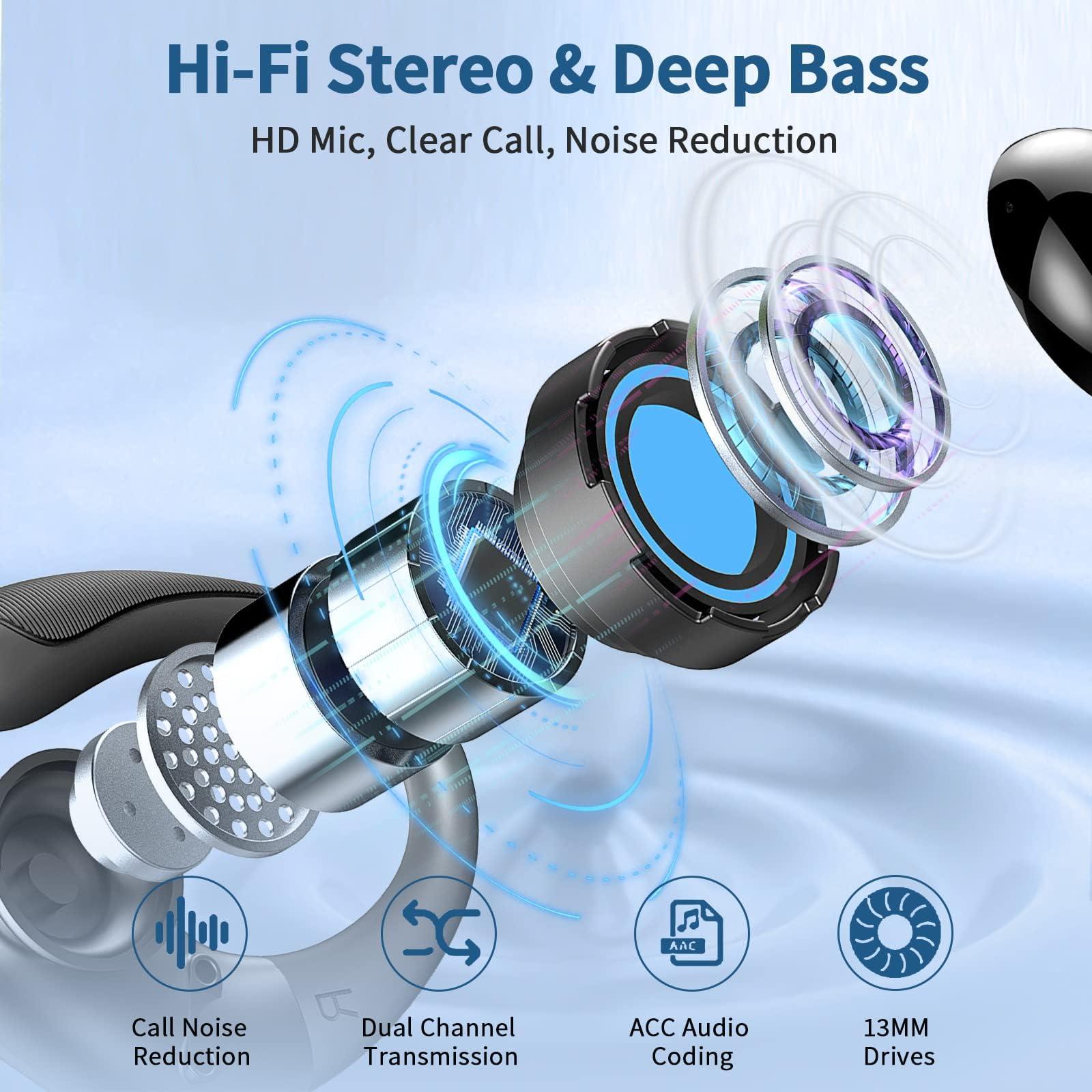 Wireless Earbuds, 2025 Bluetooth 5.4 Headphones Sport, Bluetooth Earbuds with ENC Noise Canceling Mic, 50H Stereo Wireless Headphones IP7 Waterproof with Earhooks, Dual LED Display for Workout/Running - Image 3