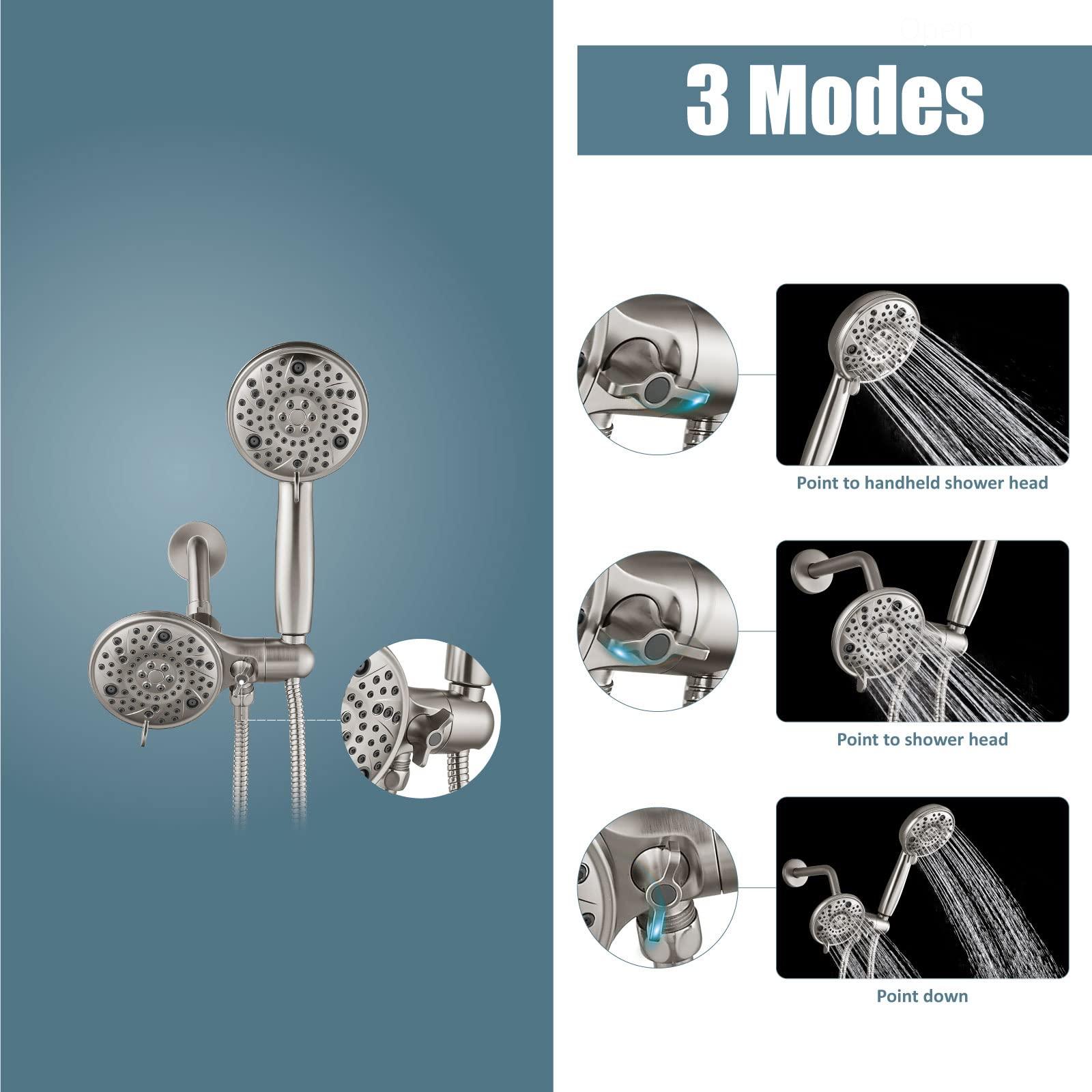 Aolemi Shower Faucet Set Rain Shower Head System Shower Trim Kit Pressure Rough-in Valve Included 8 Setting Dual Shower Head and Handheld Spray Brushed Nickel - Image 4