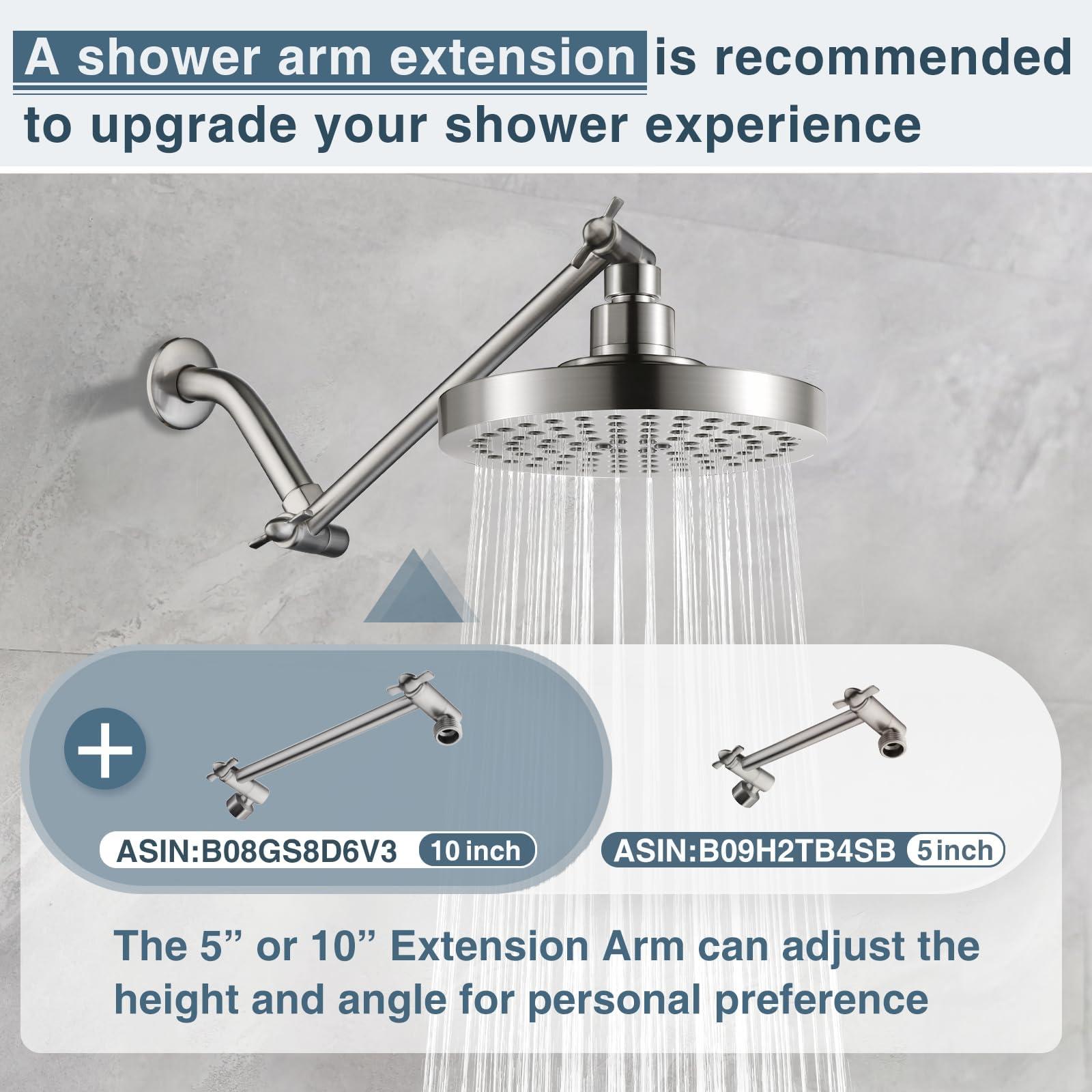 BRIGHT SHOWERS High Pressure Shower Head, 6 Inch Rain Shower Head, 2 Spray Settings Rainfall Shower Heads, Adjustable Angle Replacement Bathroom Showerhead, Easy Installation Brushed Nickel - Image 6