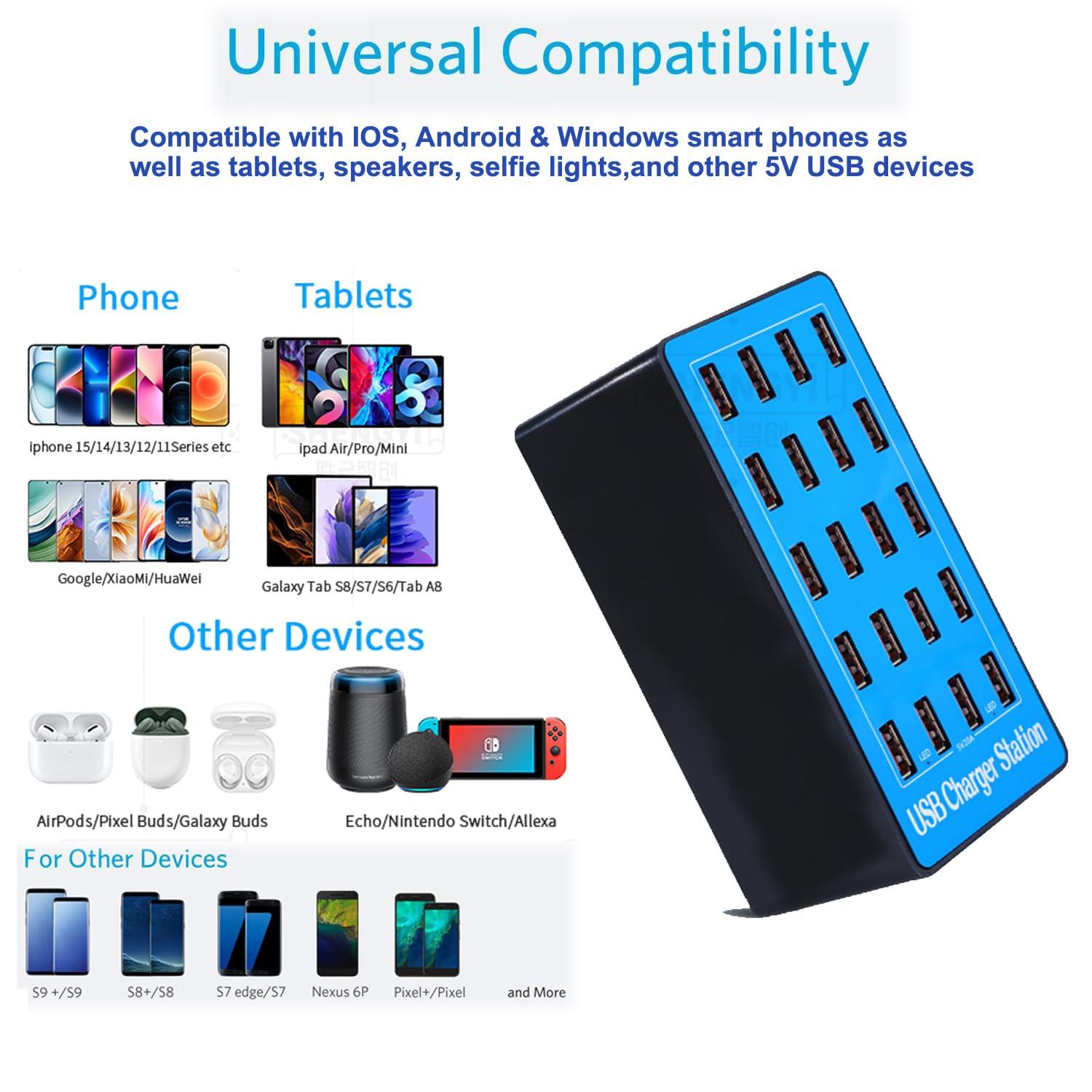 MaxLax USB Charging Station, 20-Port 100W/20A Multi-USB Charger Station for Smartphones, Tablets, and Other Devices - Image 2