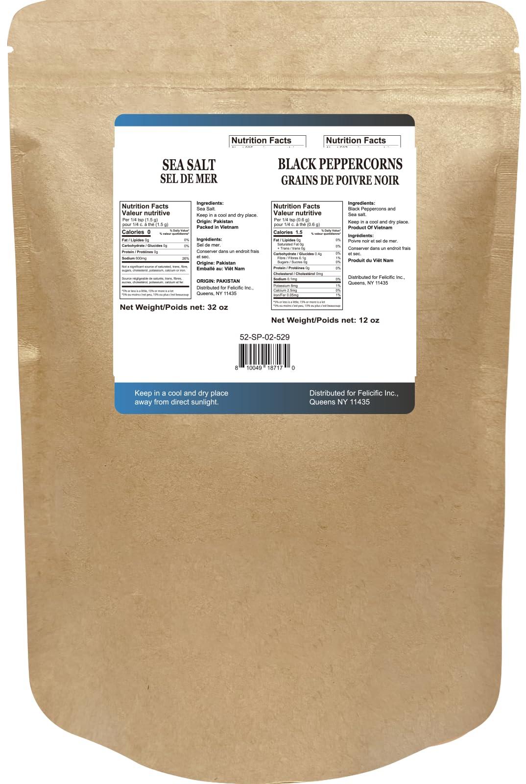52USA Black Peppercorns 12 oz and Coarse Sea Salt 2 lbs, Salt and Pepper for Grinder Refill, Whole Peppercorns - Image 2