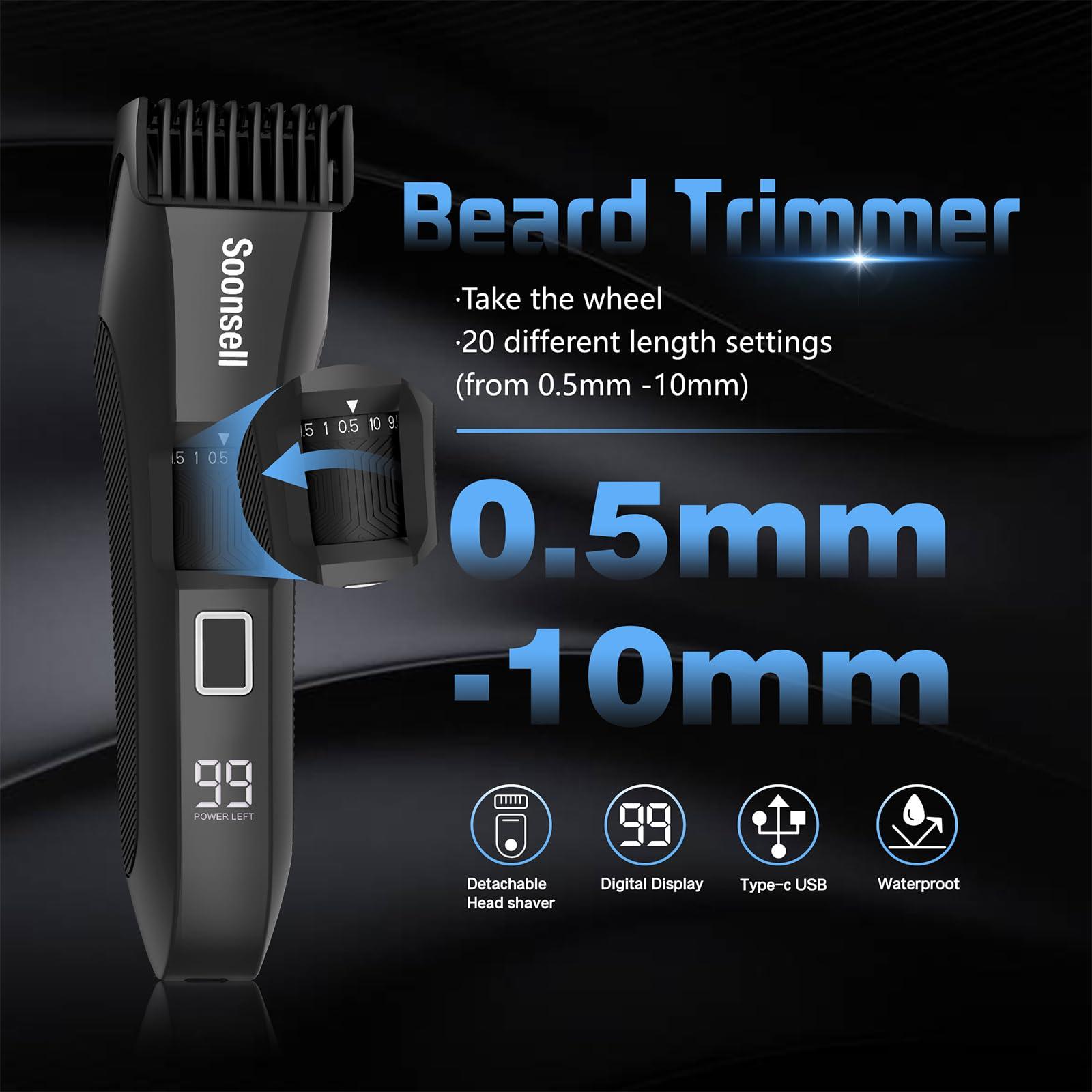 Soonsell Manscape Beard Trimmer for Men,Ball Shaver,Nose Hair Clippers,Electric Razor,Hair Clippers for Men,4 IN1 Men's Grooming Kit,LED Display,Waterproof,Wet/Dry Trimmer - Image 2