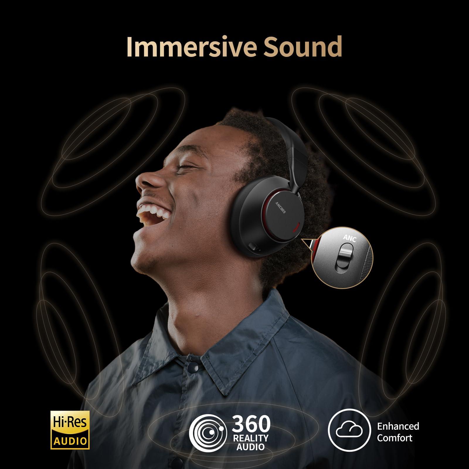 UNIVEGET Upgraded Bluetooth Wireless Over-Ear Headphones with Microphone, 60 Hour Playtime, Foldable, Black - Image 7