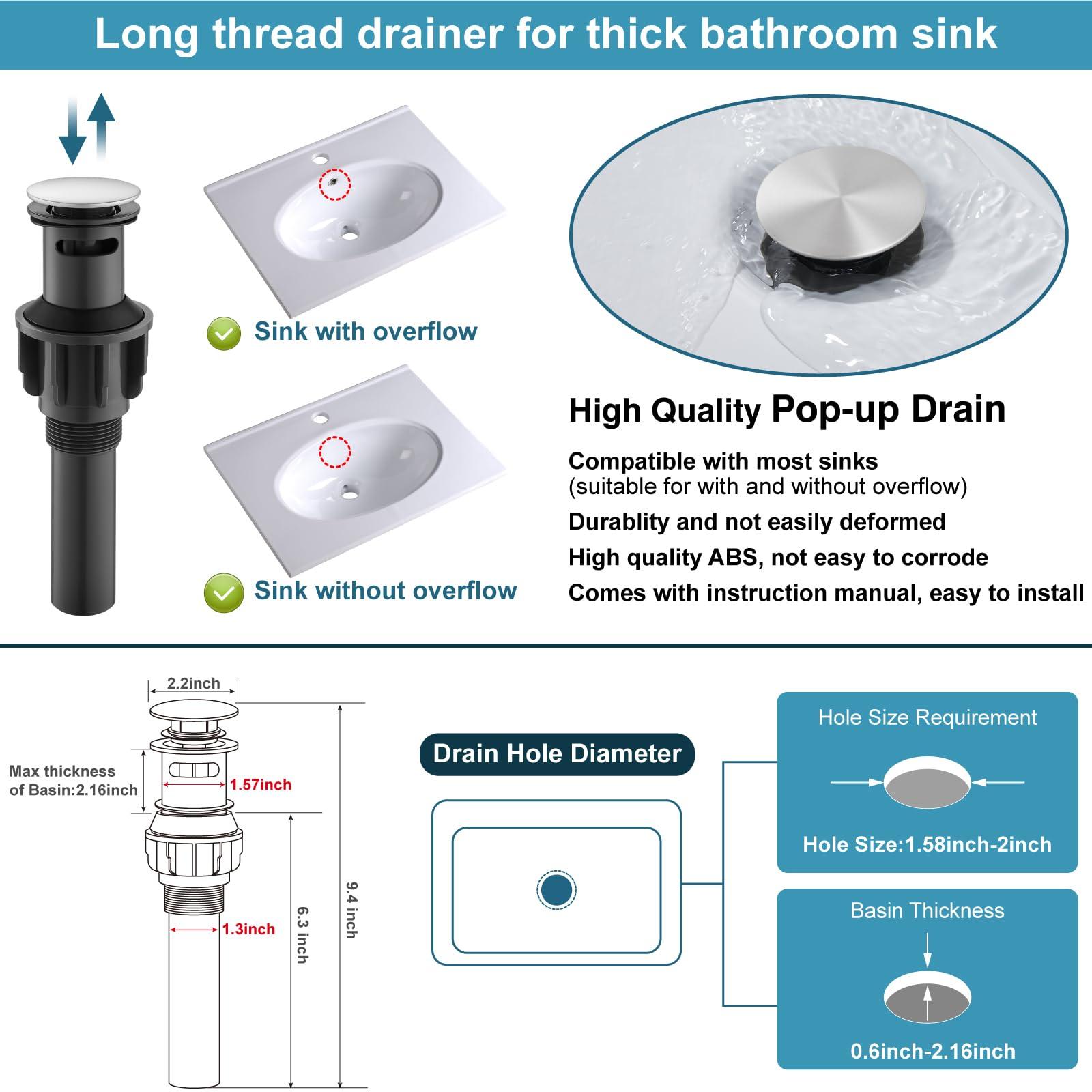 Midanya Bathroom Sink Faucet 1 Hole Single Handle Deck Mount Lavatory Bathroom Faucet Include Cover Plate Stainless Steel Commercial,with Pop Up Drain,Brushed Nickel - Image 8