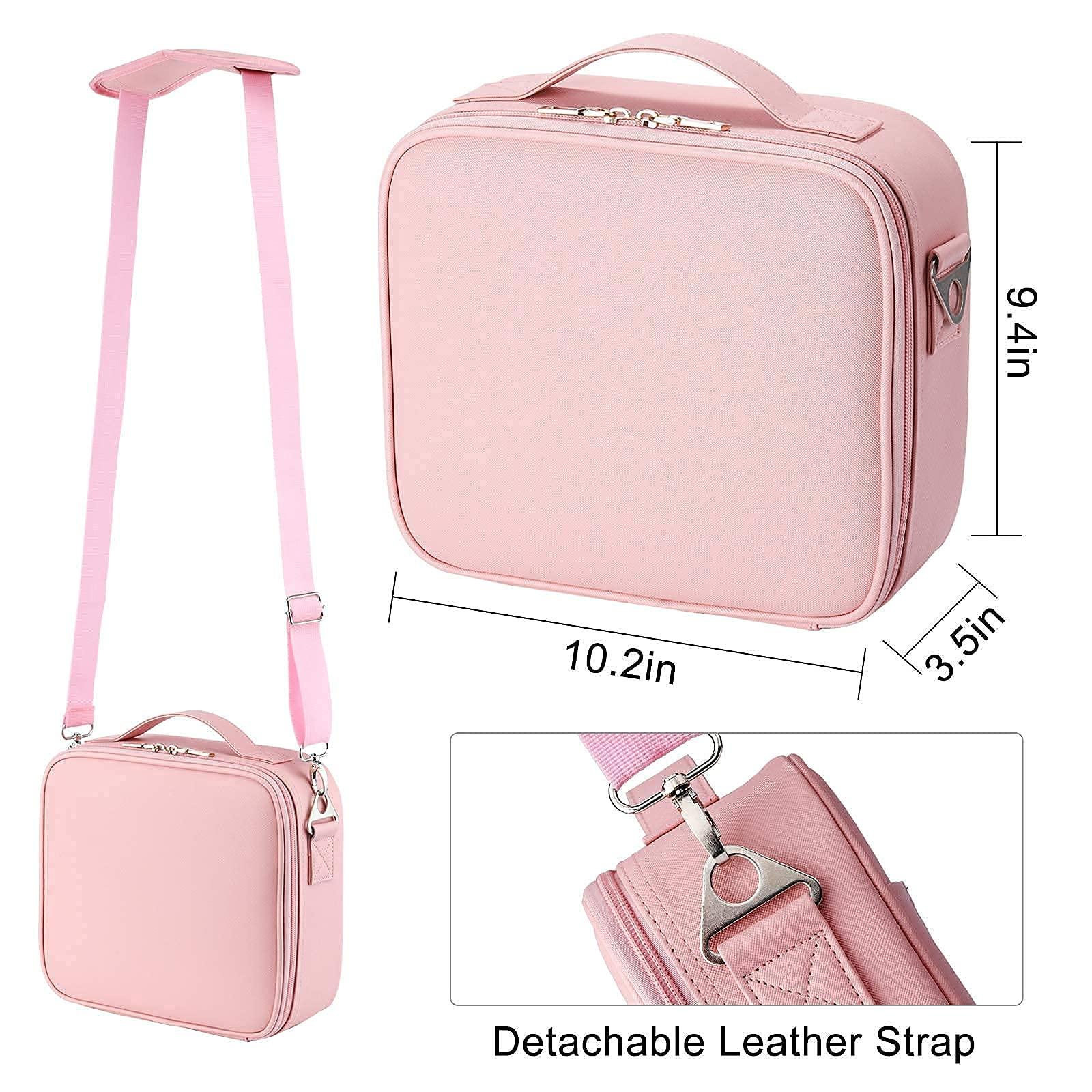 gzcz Makeup Bag Organizer 10.2'' Travel Makeup Train Case Cosmetic Brush Organizer Portable Artist Storage bag with Adjustable Dividers and shoulder strap for Make up Accessories (Cute Pink) - Image 6