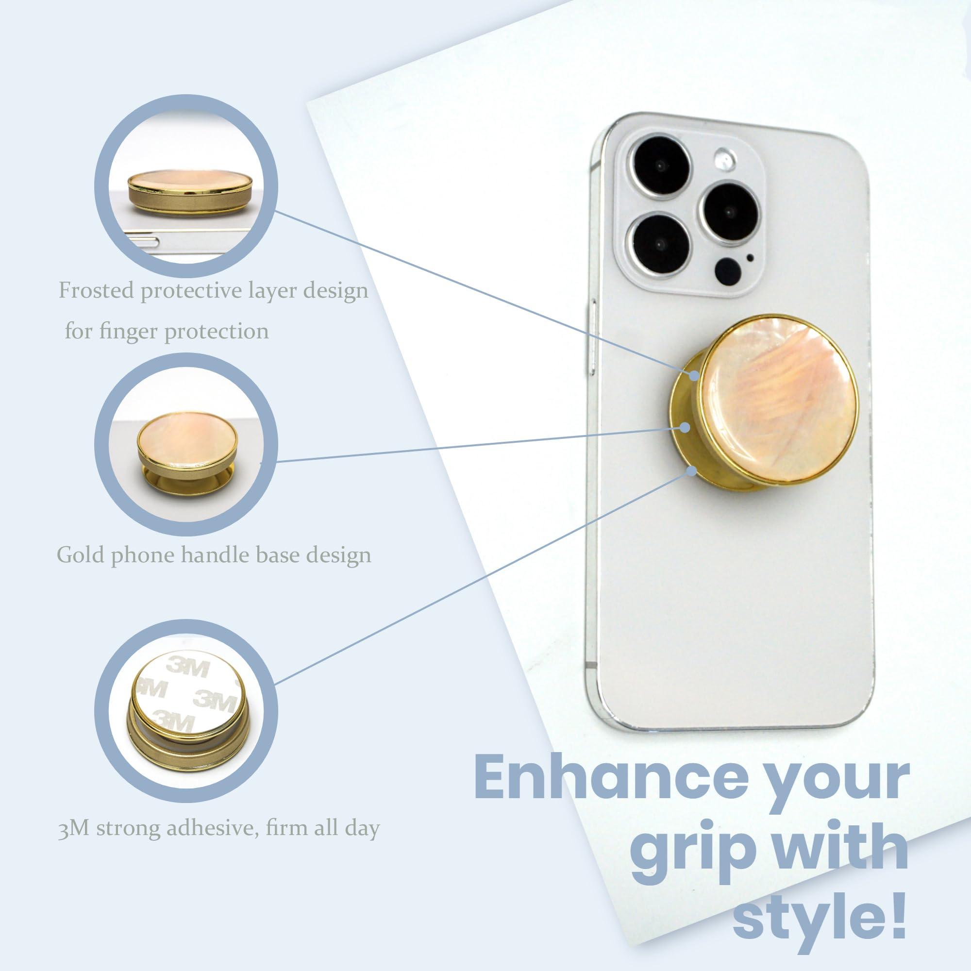 Cute Natural Abalone Shell Round Design Foldable Phone Handle, Phone Accessory for Smartphones or Tablets (Adhesive, Green Abalone Shell) - Image 5