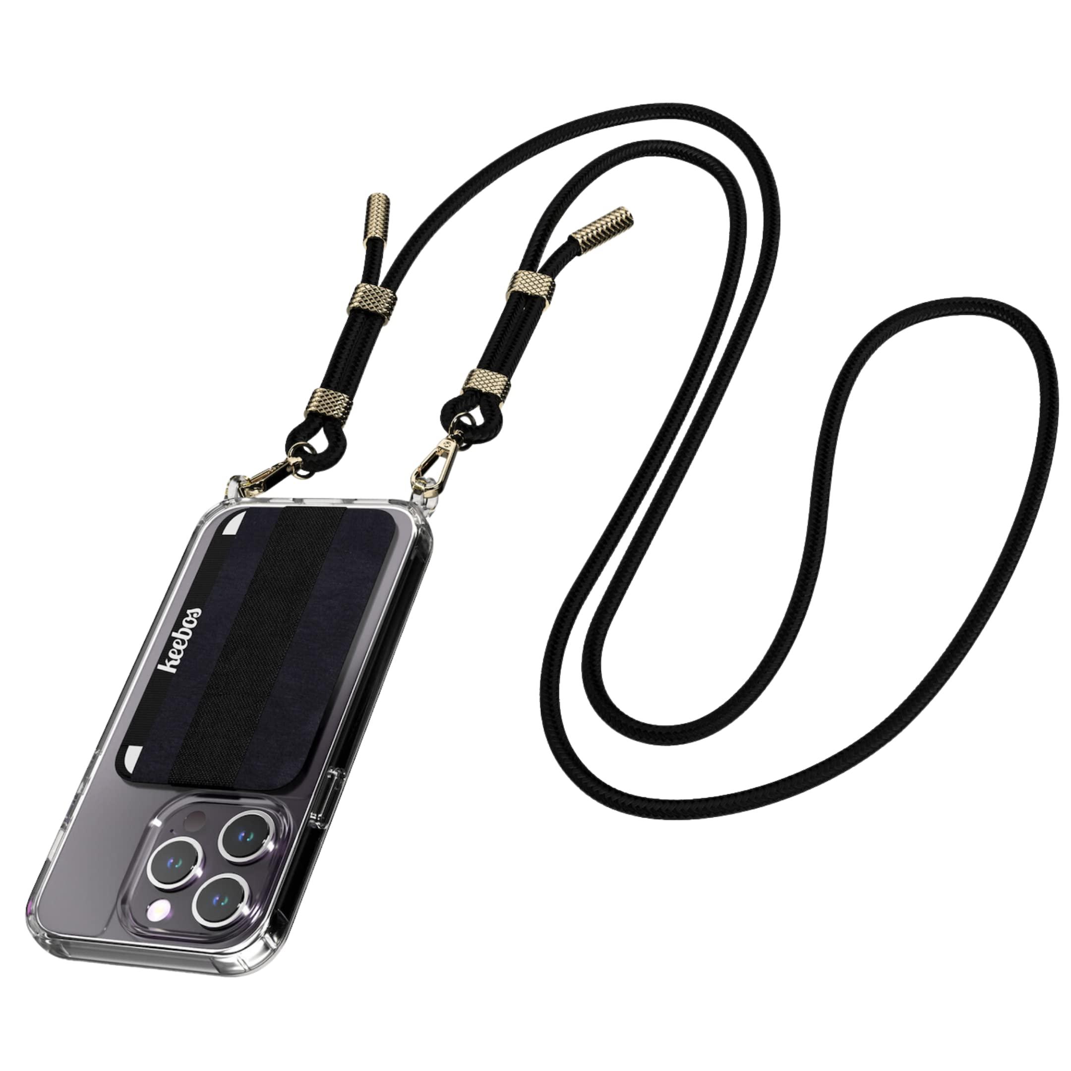 Keebos - Crossbody iPhone Case with Card Wallet and Detachable Strap Design - (Clear Case, Black Strap) Size iPhone 16 Pro