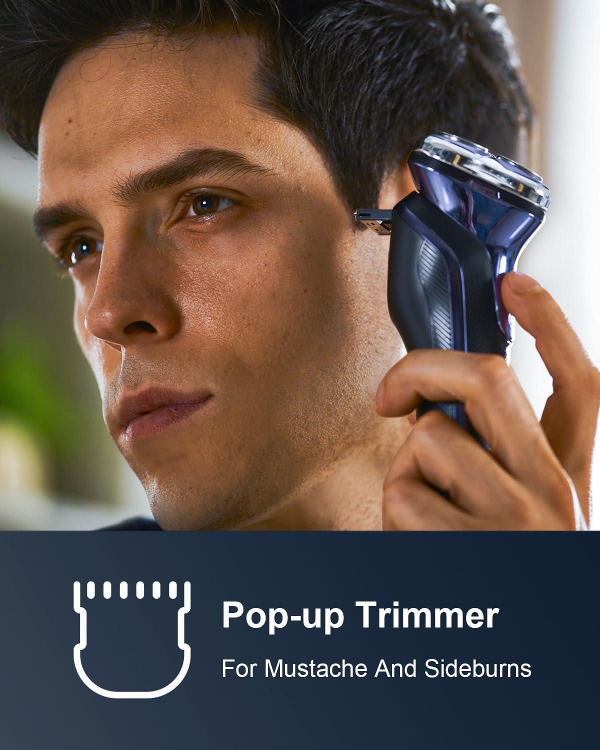 Electric Razor for Men, Electric Shaver for Men Face, Rechargeable Wet Dry Waterproof Cordless Shaver with Pop Up Trimmer - Image 4