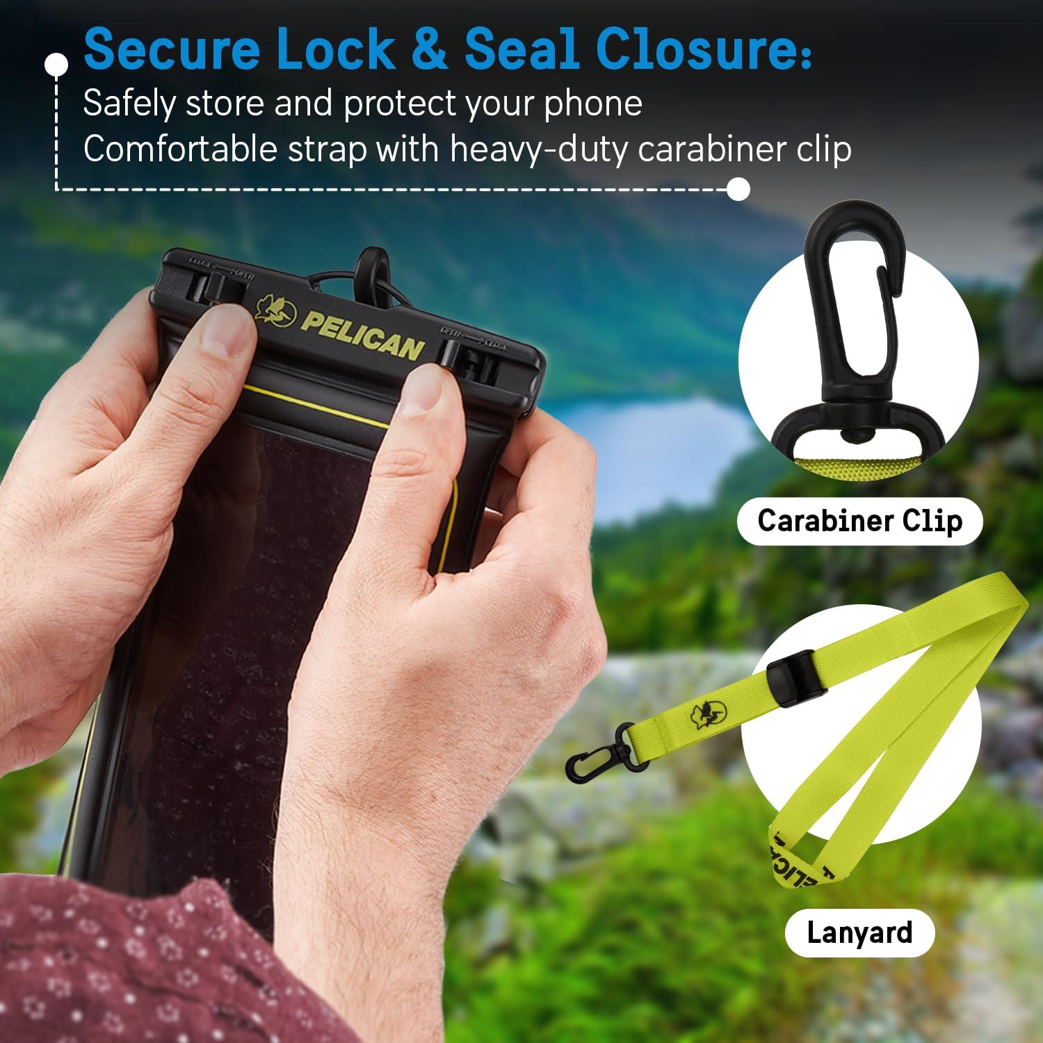 Pelican Marine - IP68 Waterproof Phone Pouch/Case (Regular Size) - Floating Waterproof Phone Case for iPhone 14 Pro Max/ 13 Pro Max/ 12 Pro Max/ 11/ S23 Ultra - Detachable Lanyard - Black/Yellow - Image 5