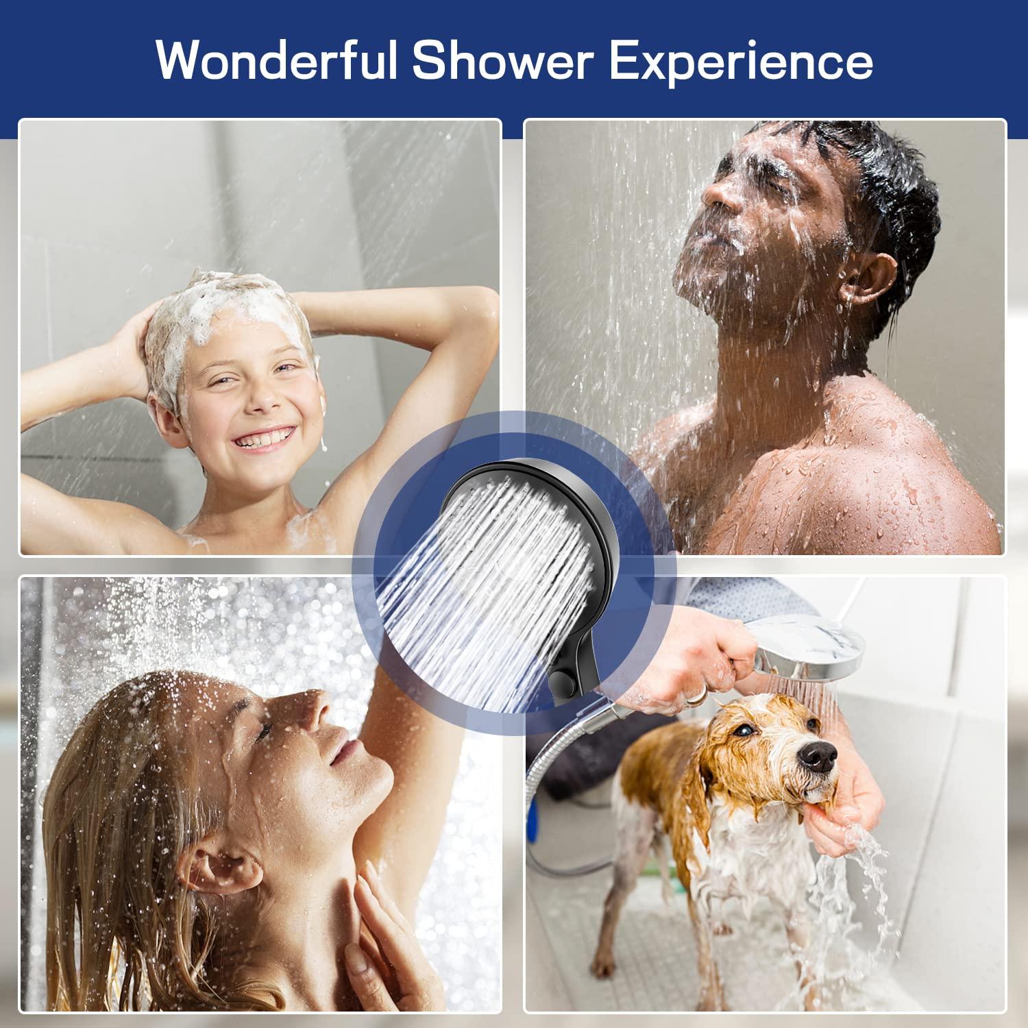 High Pressure Handheld Shower Head 11 Spray Settings, 4.85 inch Pause Switch Water Saving Shower Head, Removable High Flow Bathroom Showerhead with Long Hose and Adjustable Bracket (Matte Black) - Image 7